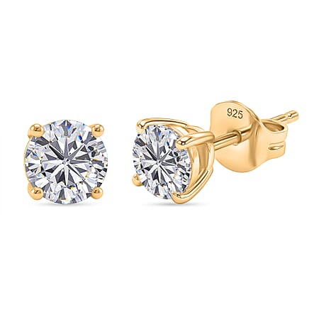 Moissanite Solitaire Stud Earring with Push Back in Yellow Gold Plated Sterling Silver 1.20 Ct