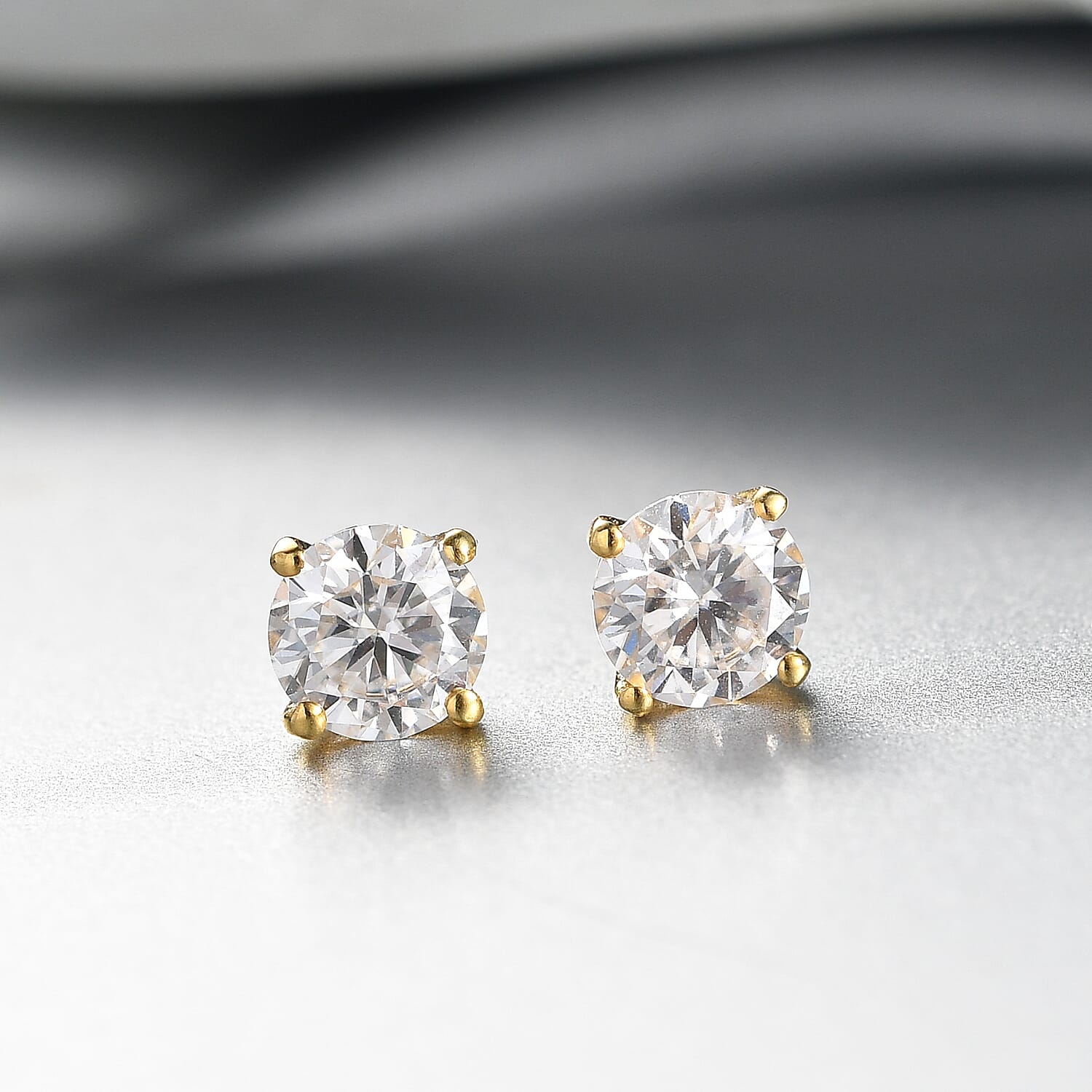 Moissanite Solitaire Stud Earring with Push Back in Yellow Gold Plated Sterling Silver 1.20 Ct
