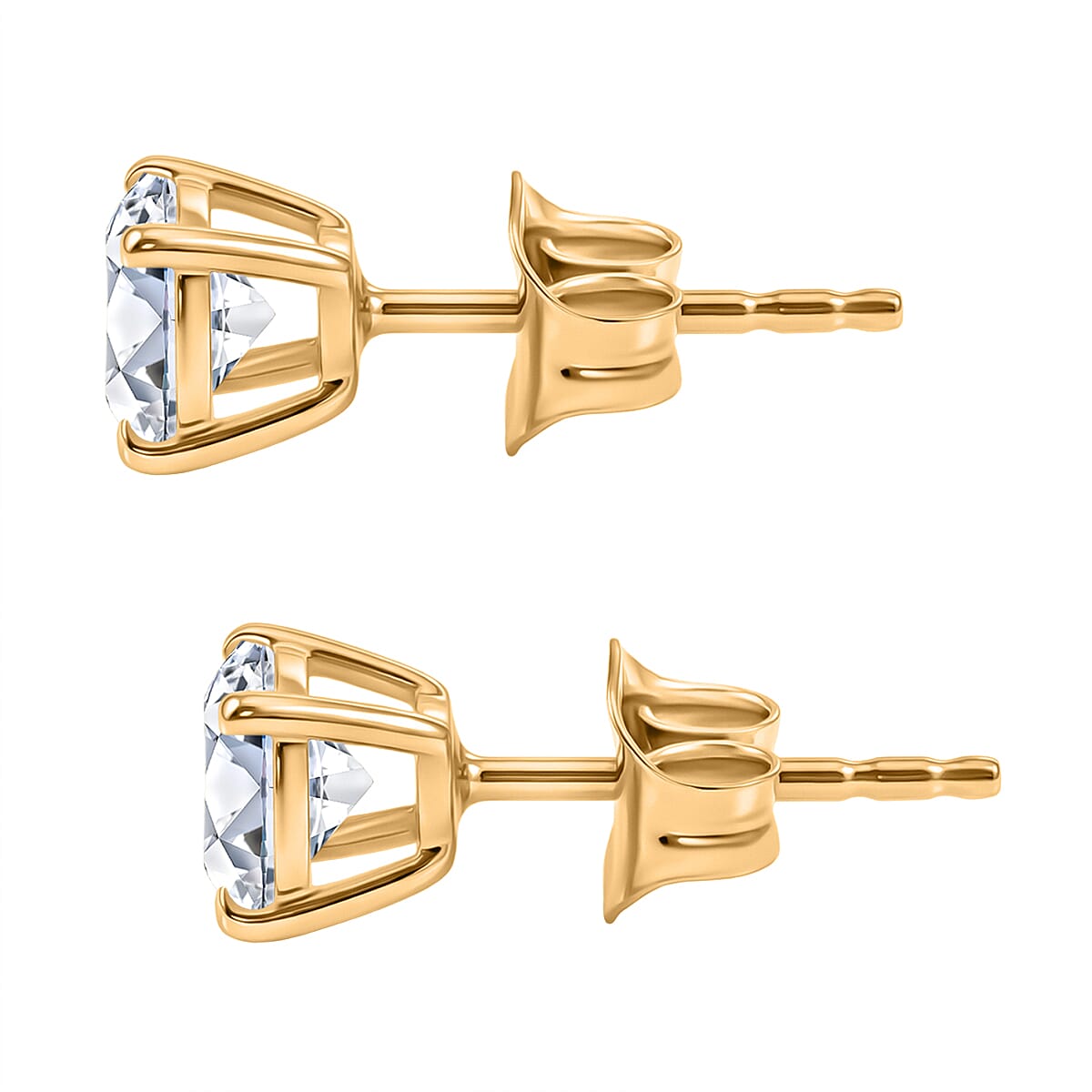 Moissanite Solitaire Stud Earring with Push Back in Yellow Gold Plated Sterling Silver 1.20 Ct