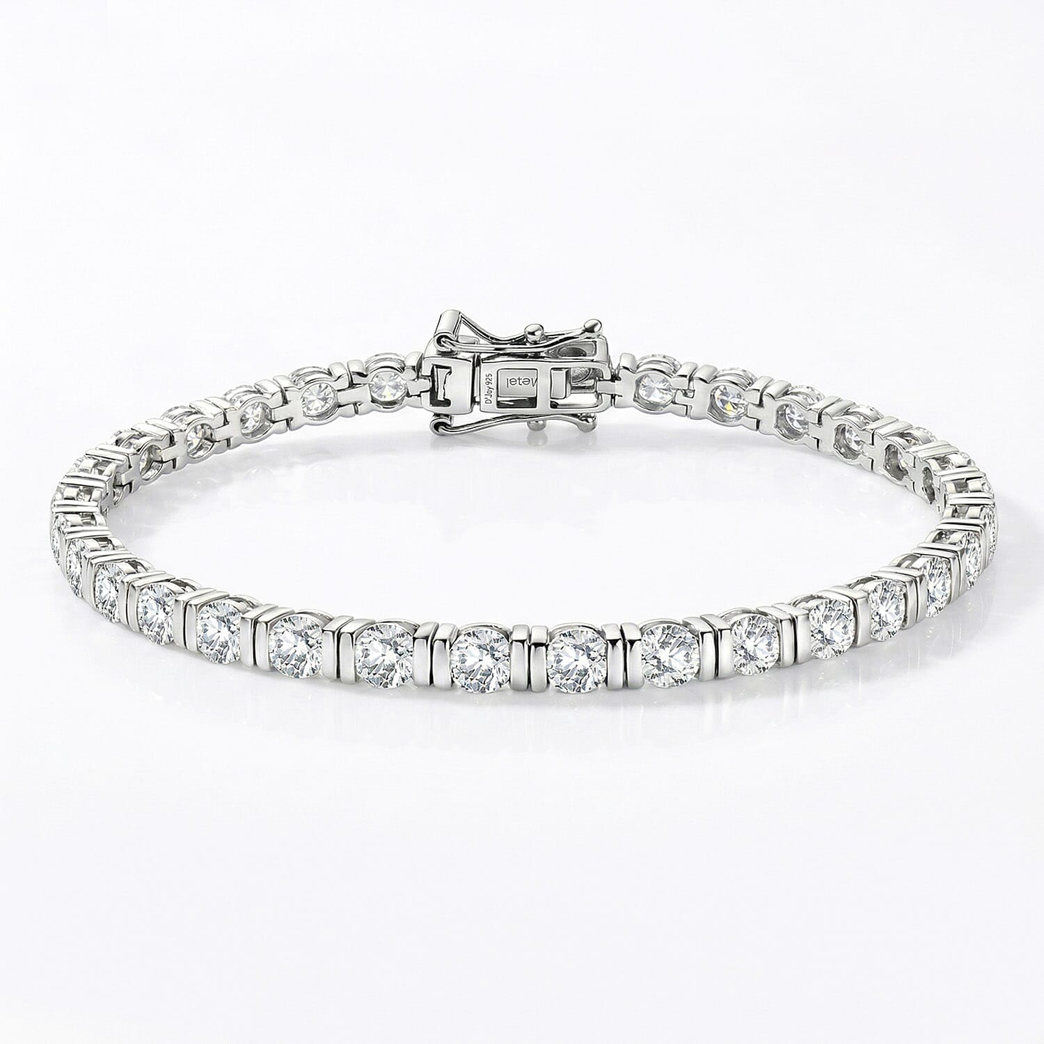 D'Joy Moissanite Tennis Bracelet (Size - 7.5) with GB Lock Box in Rhodium Overlay Sterling Silver 7.75 Ct, Silver Wt. 12.00 Gms