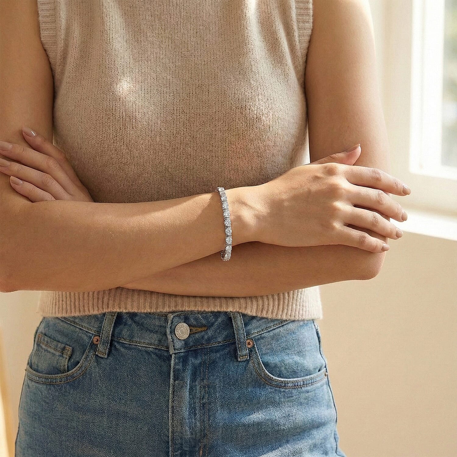 D'Joy Moissanite Tennis Bracelet (Size - 7.5) with GB Lock Box in Rhodium Overlay Sterling Silver 7.75 Ct, Silver Wt. 12.00 Gms