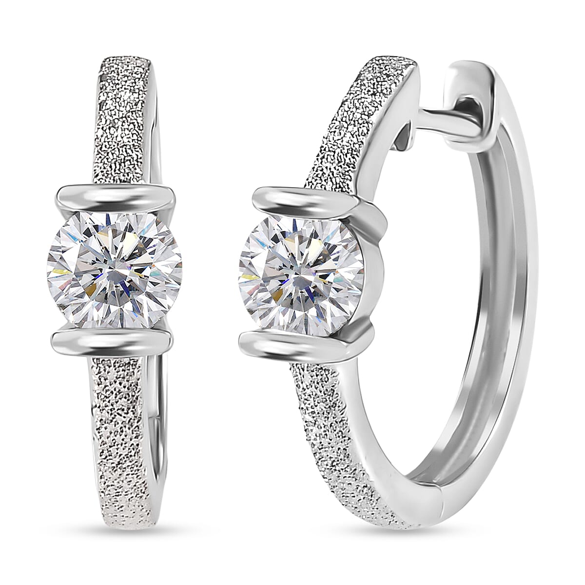 D'Joy Moissanite Hoop Earring in Platinum Overlay Sterling Silver 0.92 Ct.