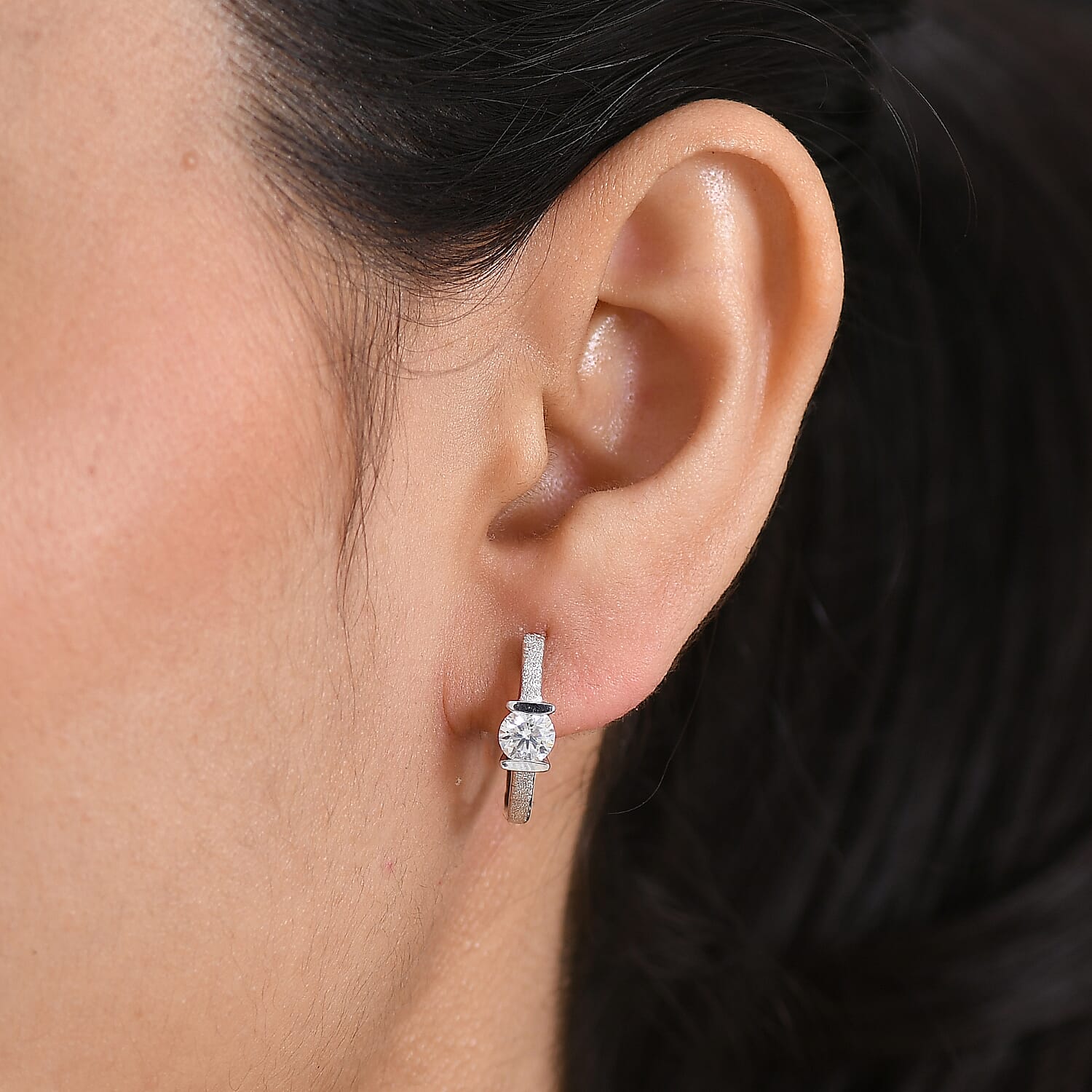 D'Joy Moissanite Hoop Earring in Platinum Overlay Sterling Silver 0.92 Ct.