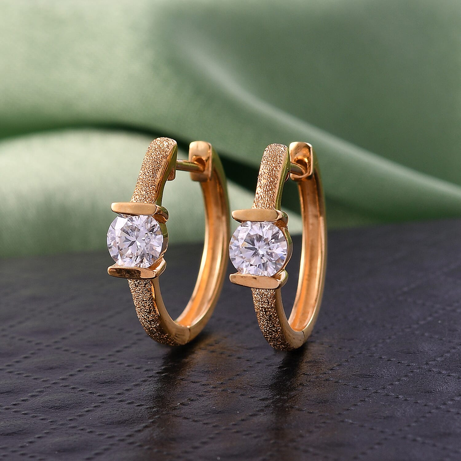 D'Joy Moissanite Full Hoop Earring in Yellow Gold Plated Sterling Silver