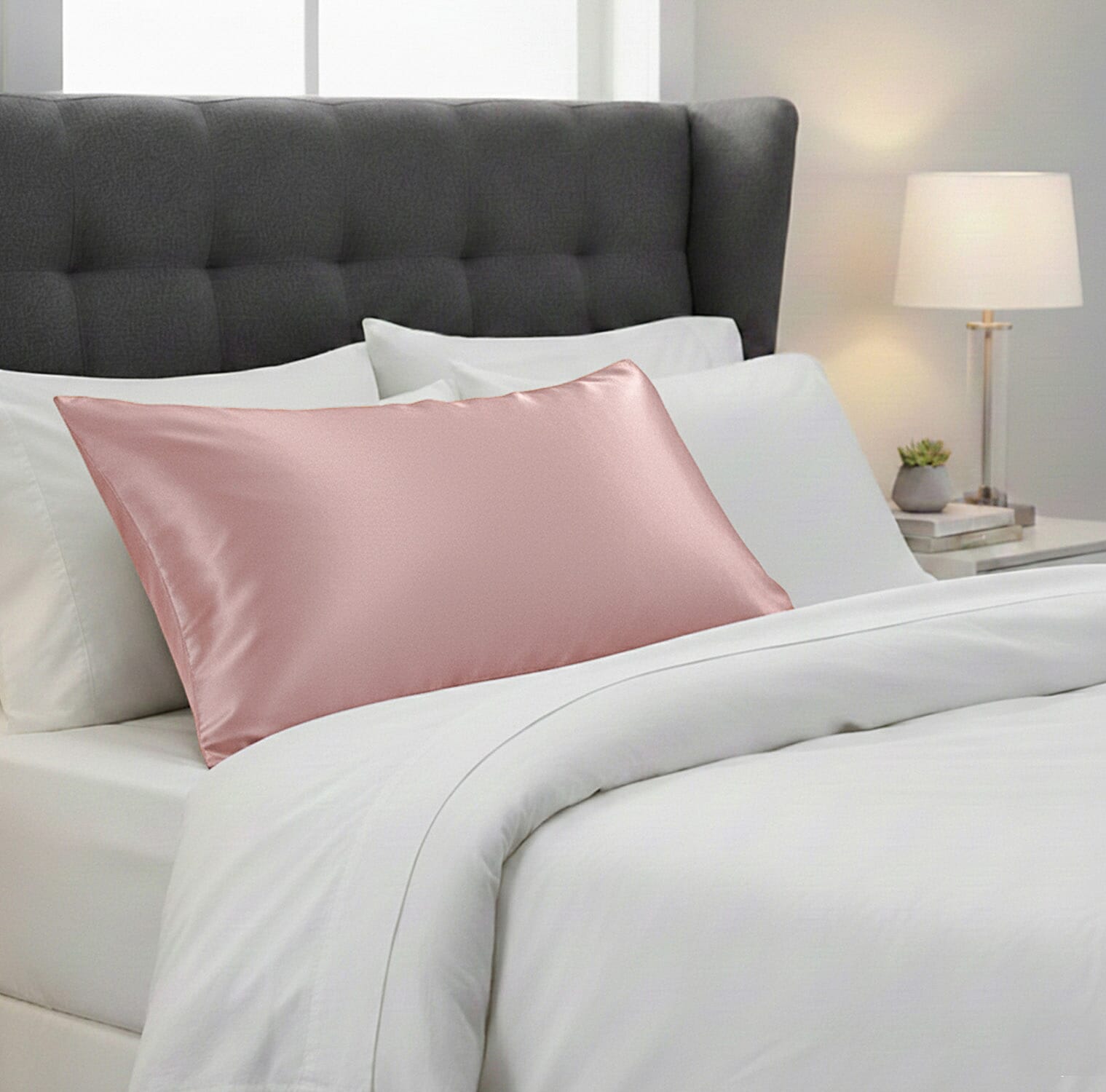 LA Marey Signature Mulberry Silk Pillow Case with Button (Size 75x50 cm) - Light pink