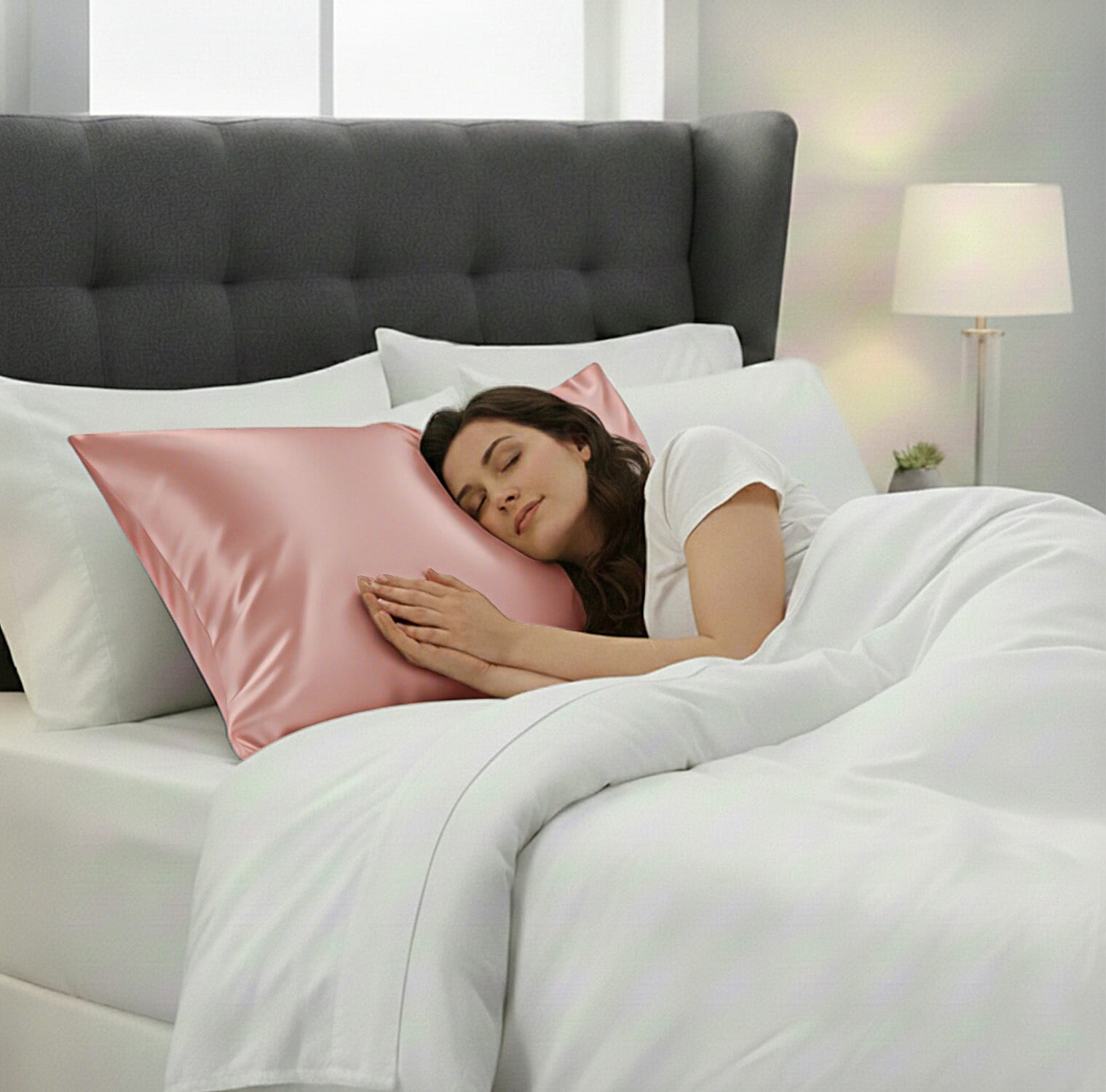 LA Marey Signature Mulberry Silk Pillow Case with Button (Size 75x50 cm) - Light pink