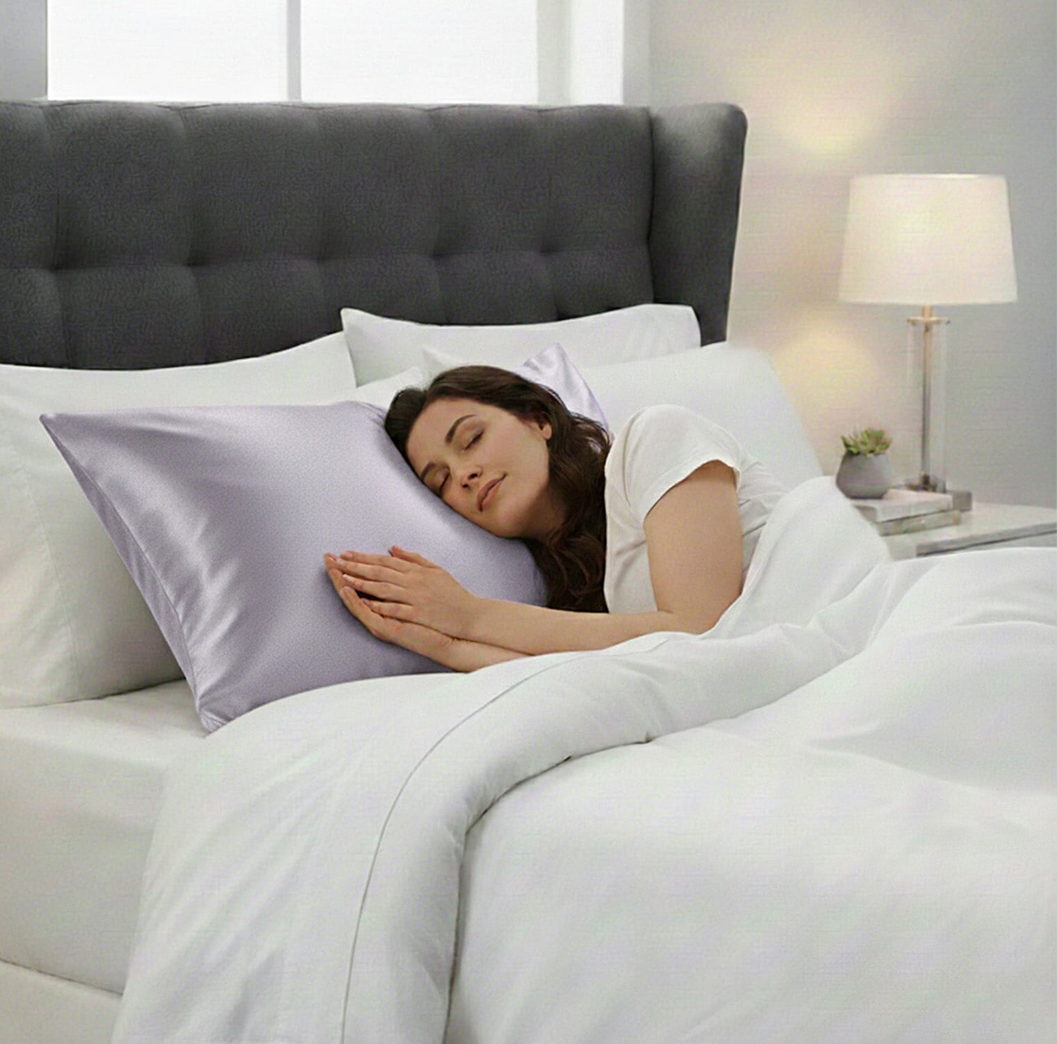 LA Marey Signature Mulberry Silk Pillow Case with Button (Size 75x50 cm) - Silver Grey