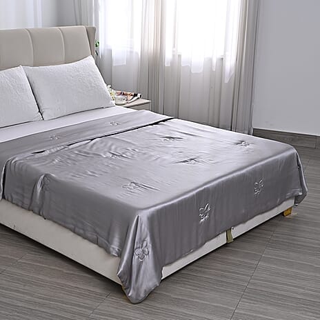 LA Marey 100% Mulberry Silk Quilt Comforter with Butterfly Quilting (135 x 200 cm) - Grey