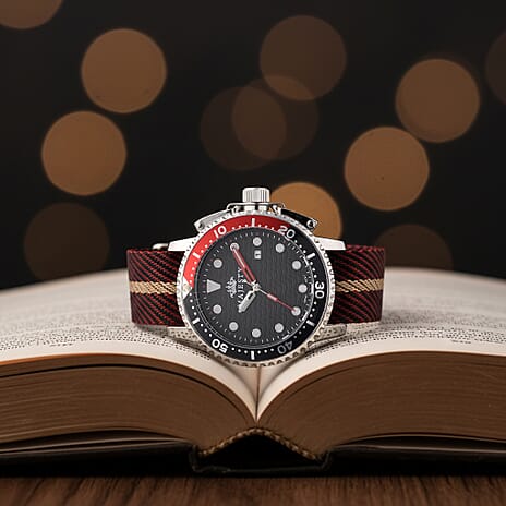 MAJESTY Quartz PC32 3ATM WR Black Hydraulic Dial - Silver Case Mens Watch with Brown Nylon Strap