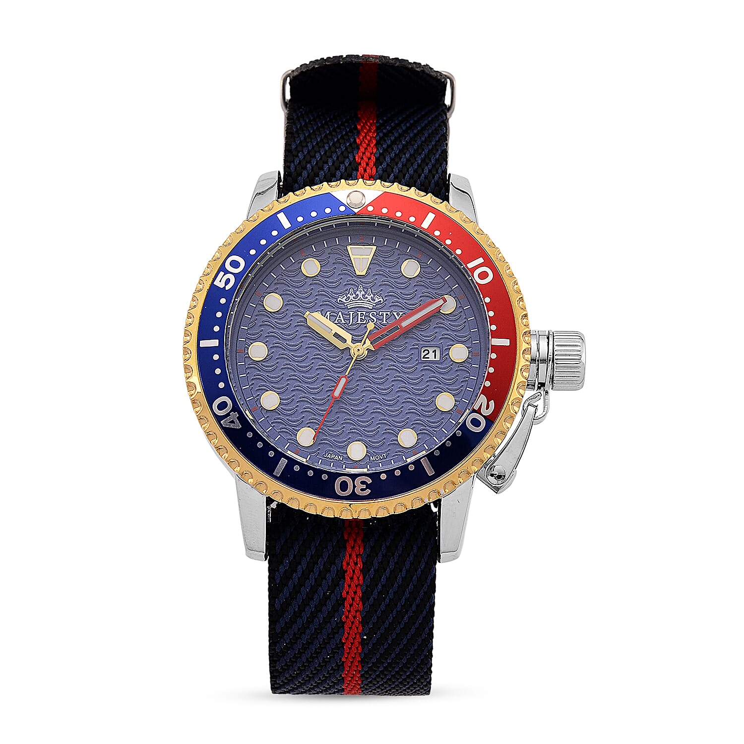 COLLECTORS EDITION - MAJESTY FIELDMASTER Quartz PC32 3ATM WR Blue Hydraulic Dial - Two-Tone Silver-Gold Case Mens Watch with Black Nylon Strap