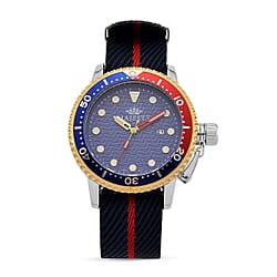 MAJESTY Quartz PC32 3ATM WR Blue Hydraulic Dial & Two-Tone Silver/Gold Case Mens Watch with Black Nylon Strap