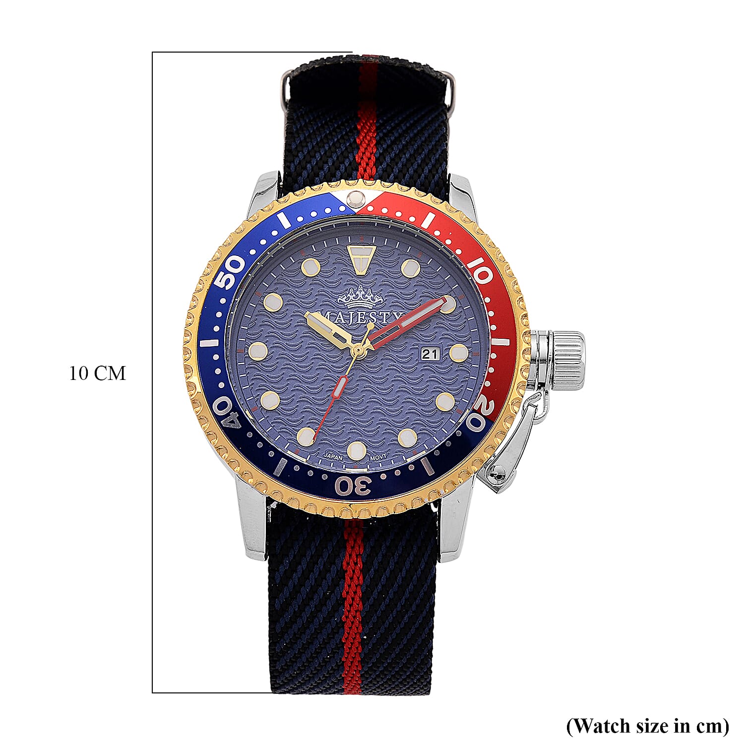 COLLECTORS EDITION - MAJESTY FIELDMASTER Quartz PC32 3ATM WR Blue Hydraulic Dial - Two-Tone Silver-Gold Case Mens Watch with Black Nylon Strap