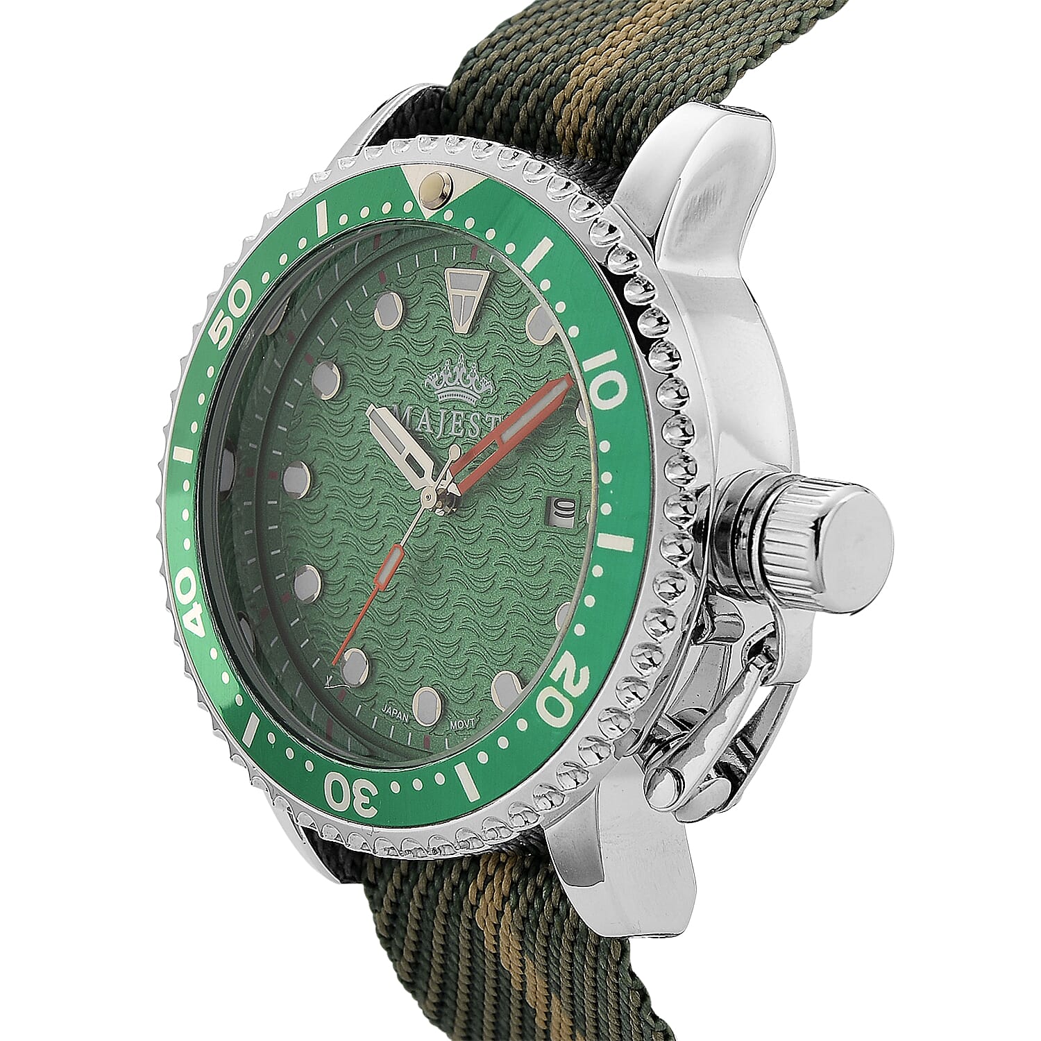 COLLECTORS EDITION -  -MAJESTY FIELDMASTER Quartz PC32 3ATM WR Green Hydraulic Dial - Silver Case Mens Watch with Green Nylon Strap