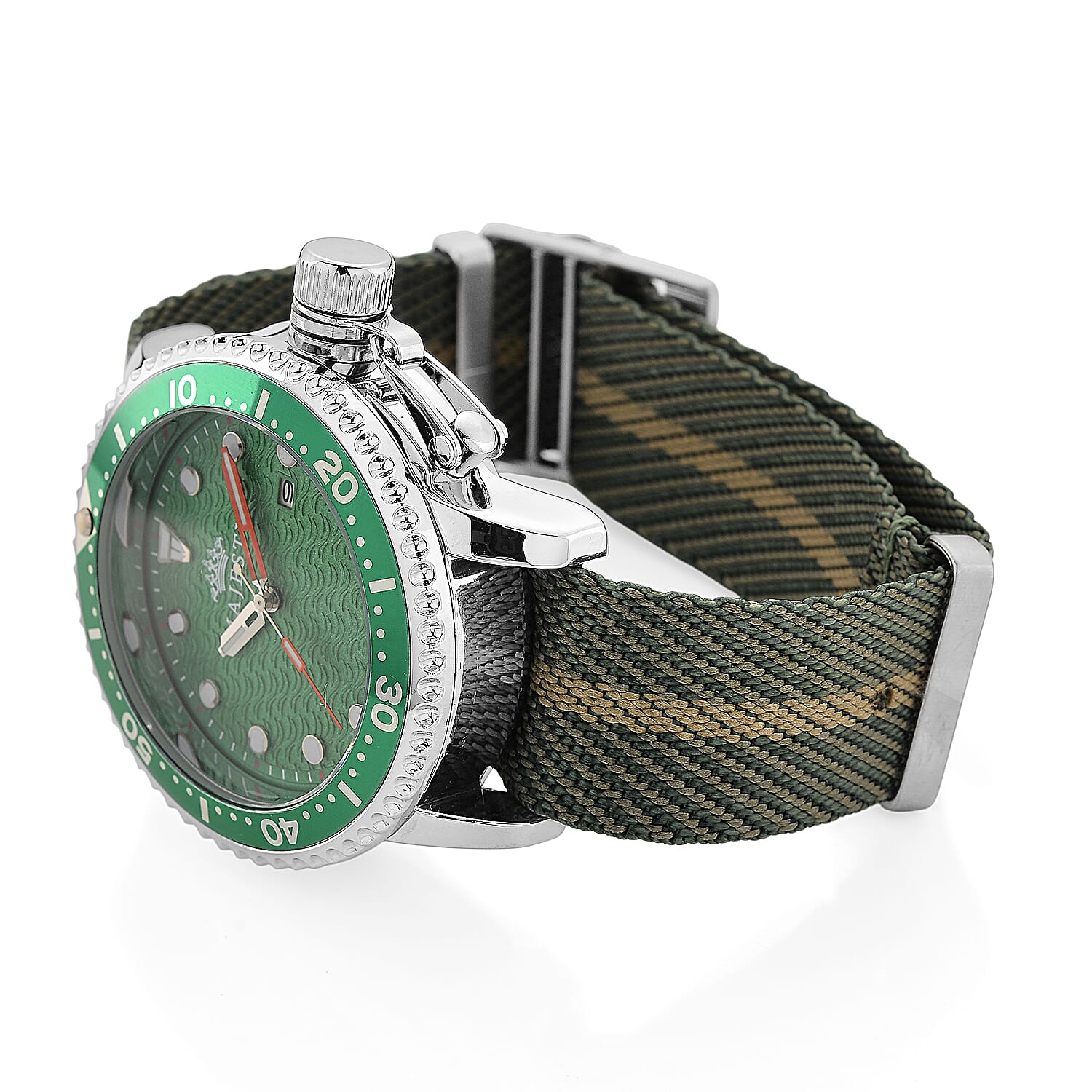 COLLECTORS EDITION -  -MAJESTY FIELDMASTER Quartz PC32 3ATM WR Green Hydraulic Dial - Silver Case Mens Watch with Green Nylon Strap