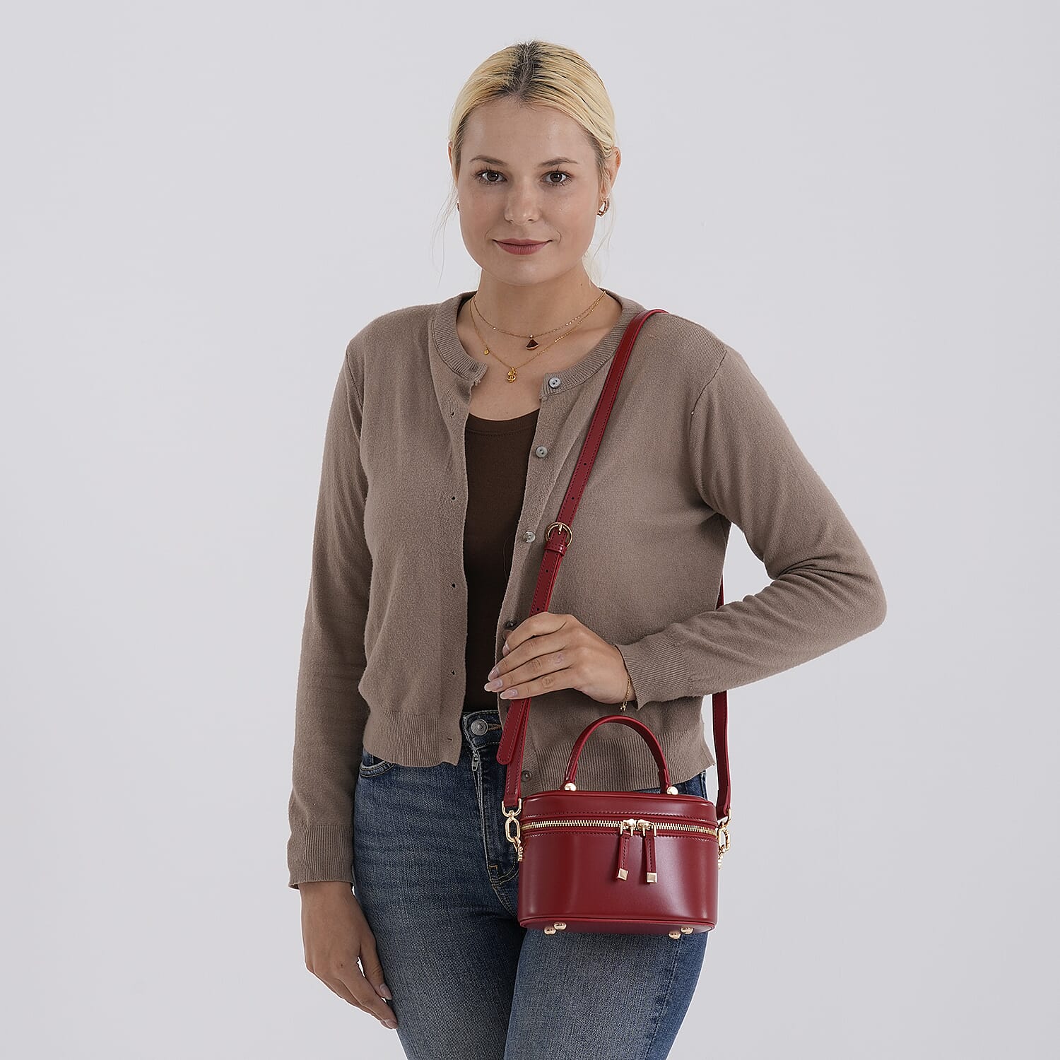 Valisseire Ladies Genuine Leather Vanity Handbag - Burgundy
