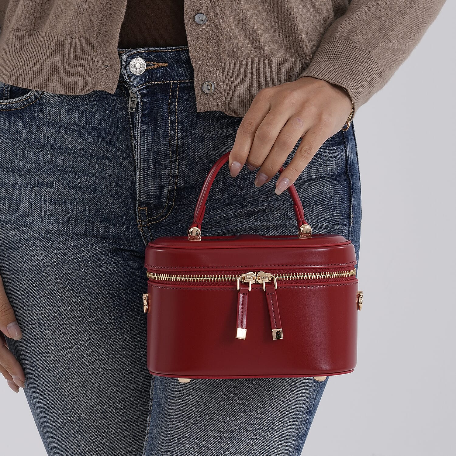 Valisseire Ladies Genuine Leather Vanity Handbag - Burgundy