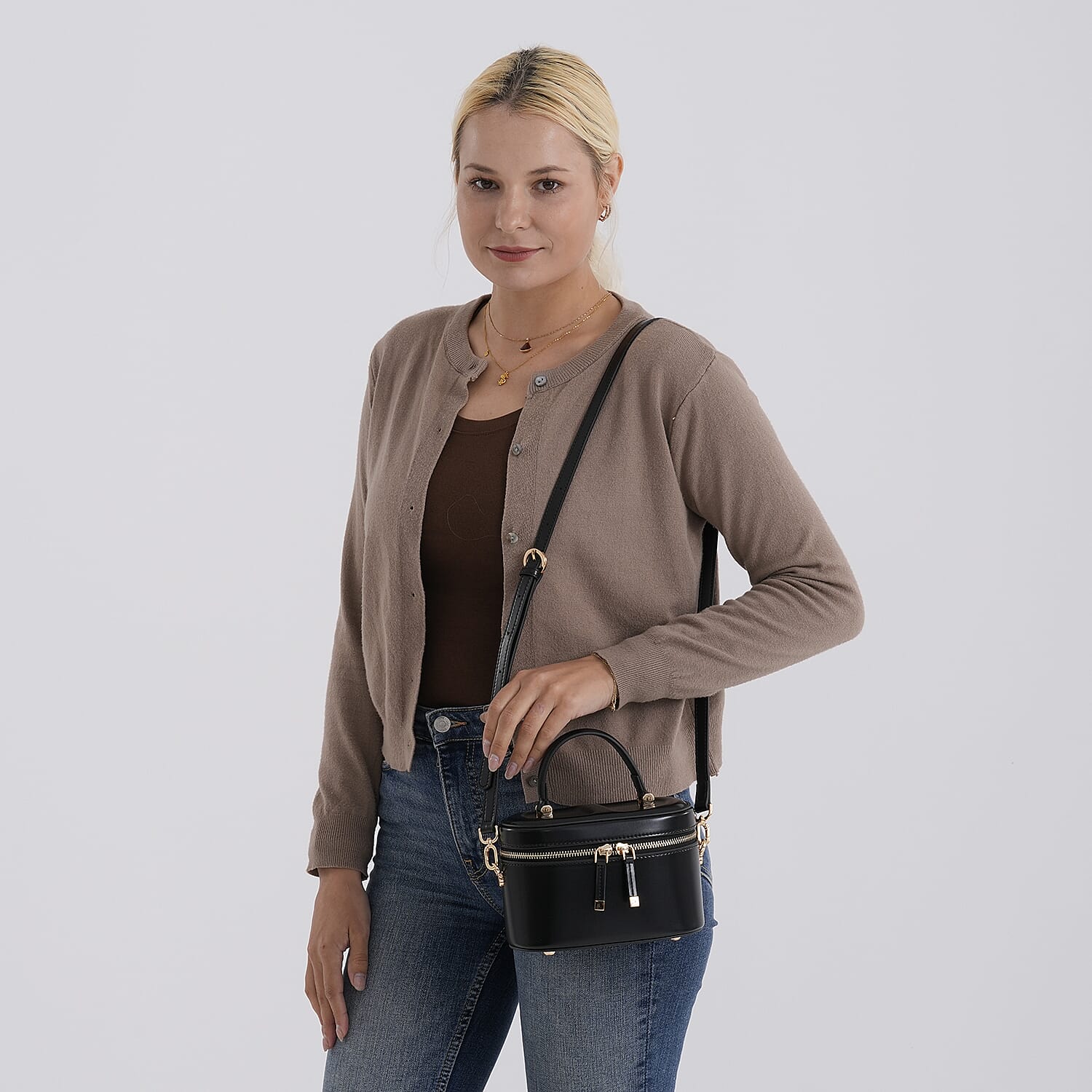 Valisseire Ladies Genuine Leather Vanity Handbag - Black