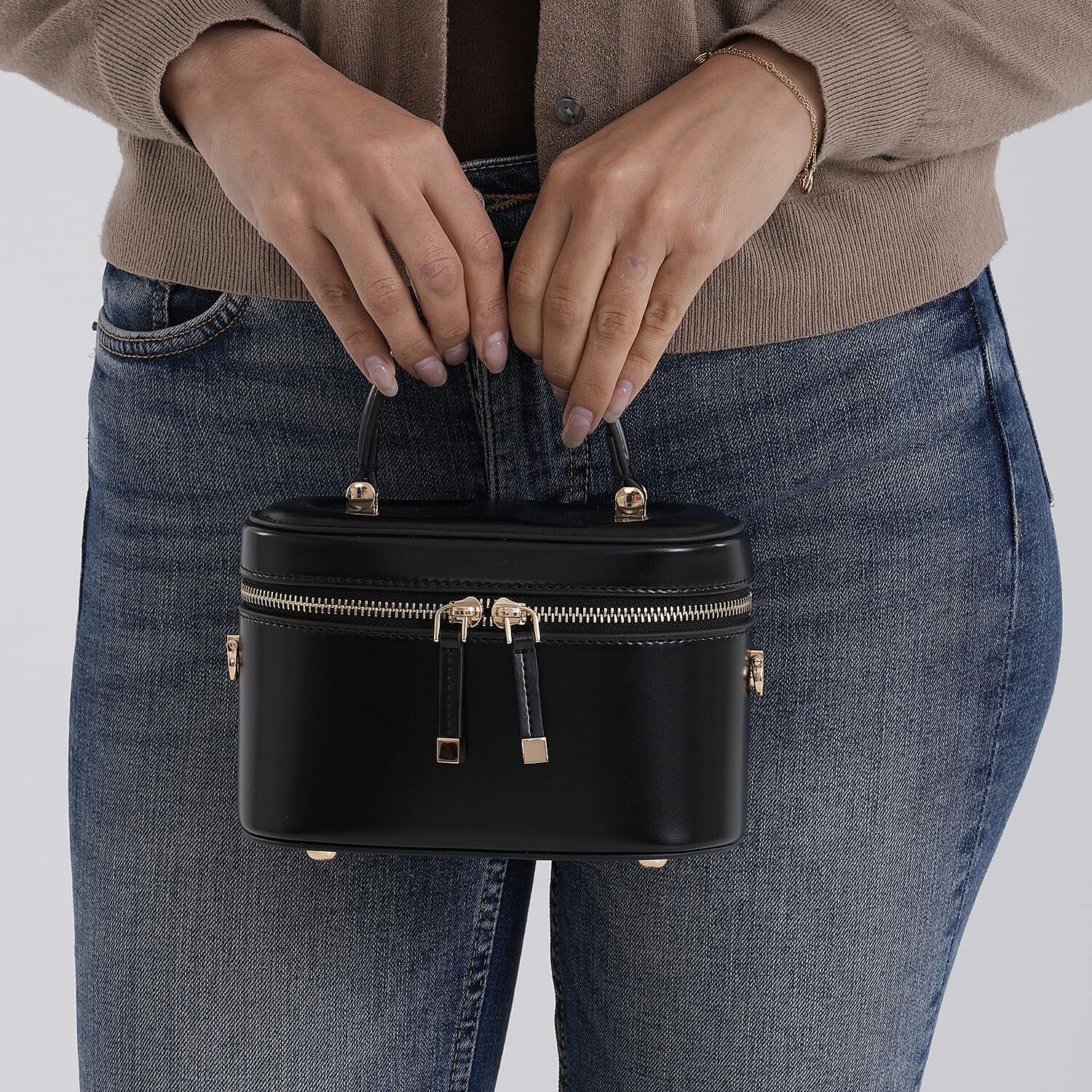 Valisseire Ladies Genuine Leather Vanity Handbag - Black
