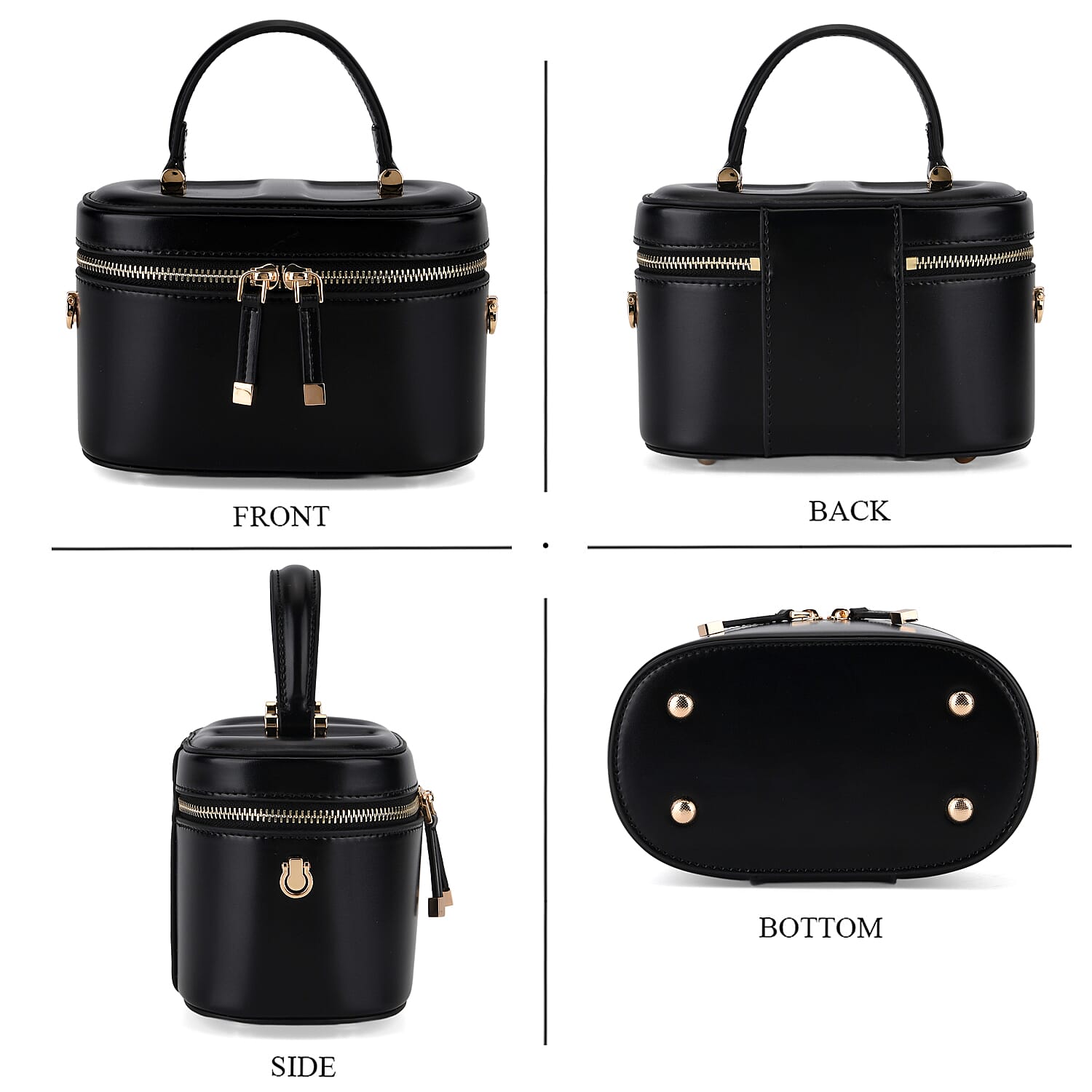 Valisseire Ladies Genuine Leather Vanity Handbag - Black