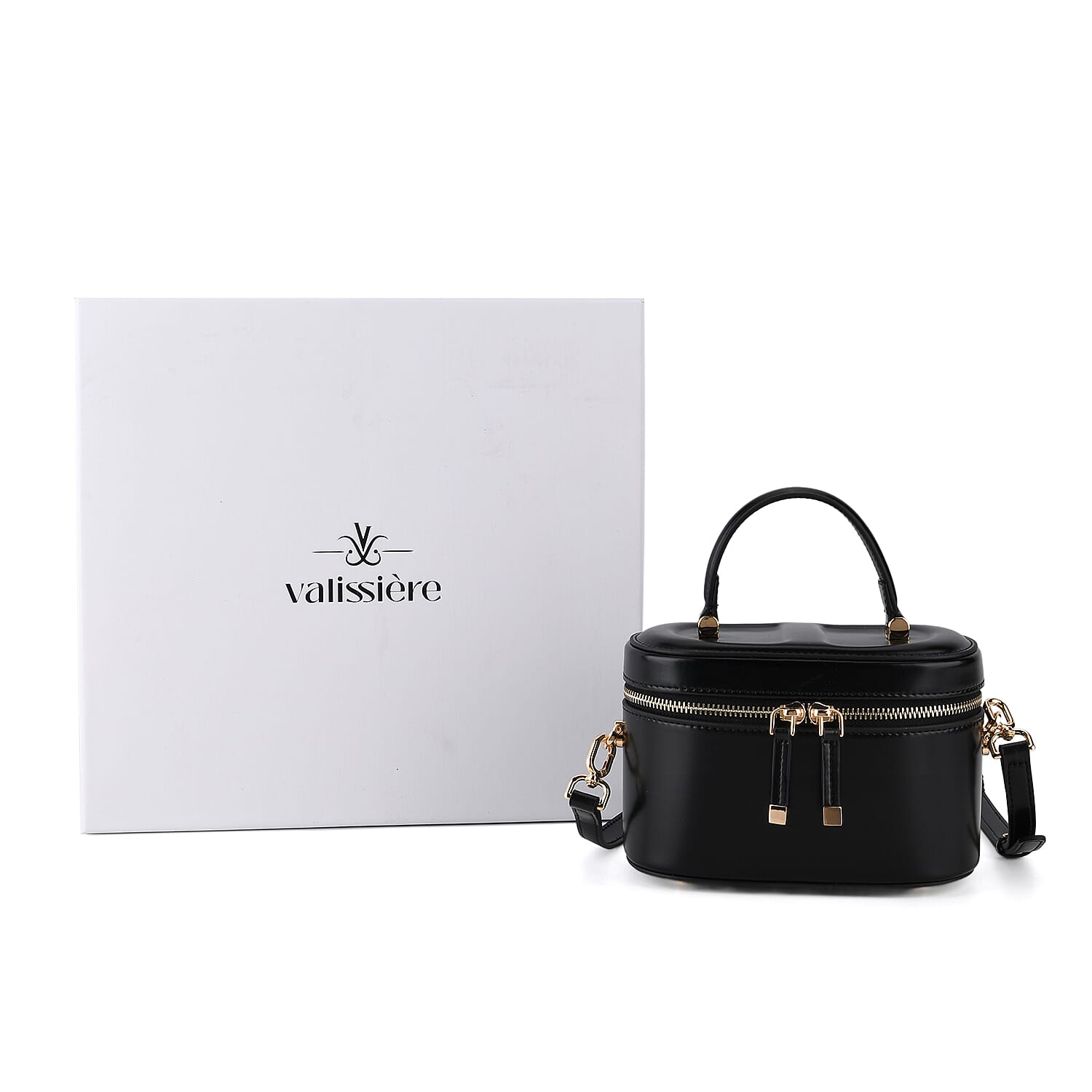 Valisseire Ladies Genuine Leather Vanity Handbag - Black