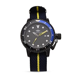 MAJESTY Quartz PC32 3ATM WR Blue Hydraulic Dial & Two-Tone Silver/Gold Case Mens Watch with Black Nylon Strap