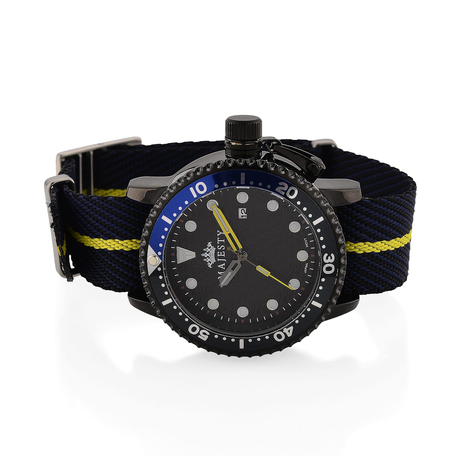 COLLECTORS EDITION - MAJESTY FIELDMASTER Quartz PC32 3ATM WR Black Hydraulic Dial - Black Case Mens Watch with Black - Blue Nylon Strap