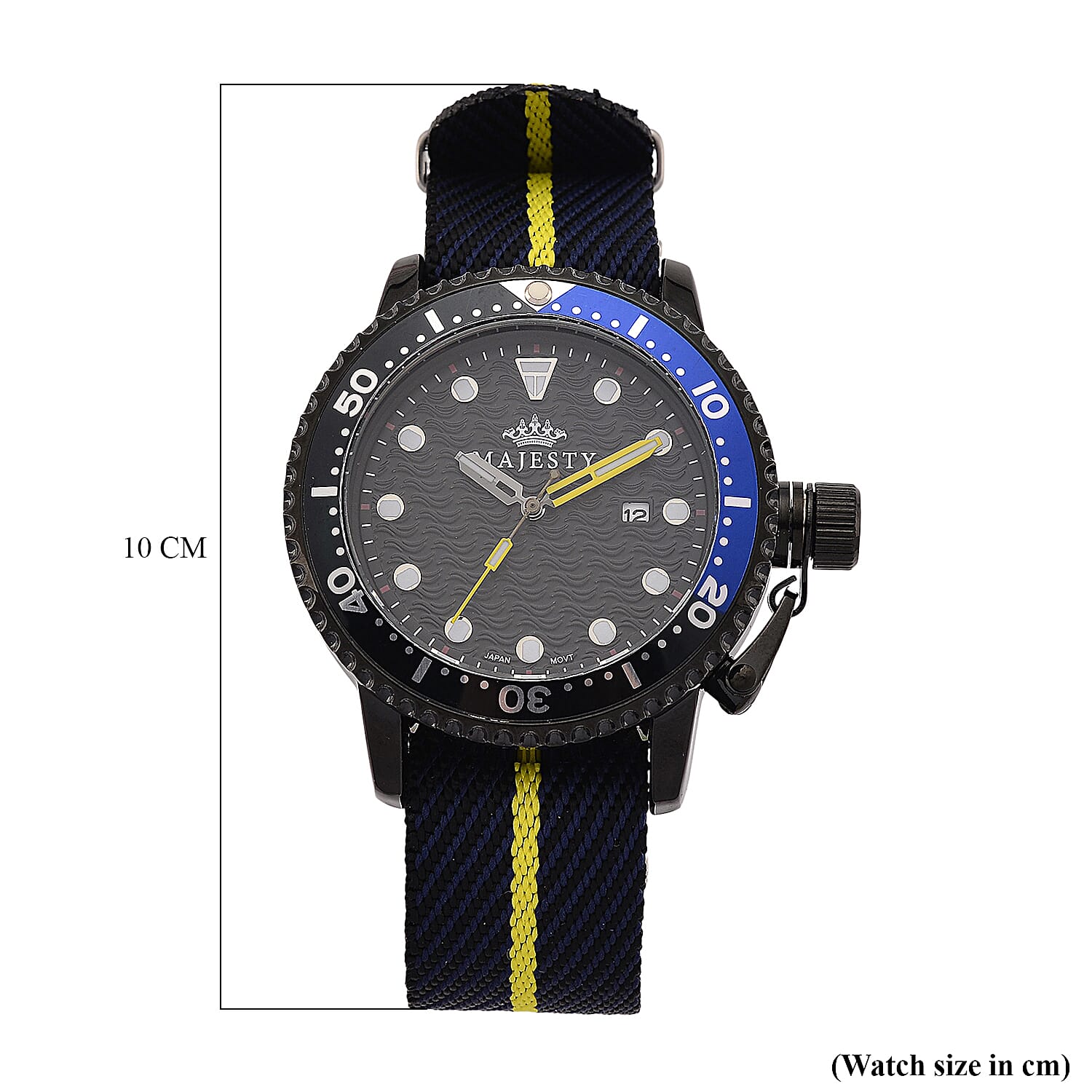 COLLECTORS EDITION - MAJESTY FIELDMASTER Quartz PC32 3ATM WR Black Hydraulic Dial - Black Case Mens Watch with Black - Blue Nylon Strap