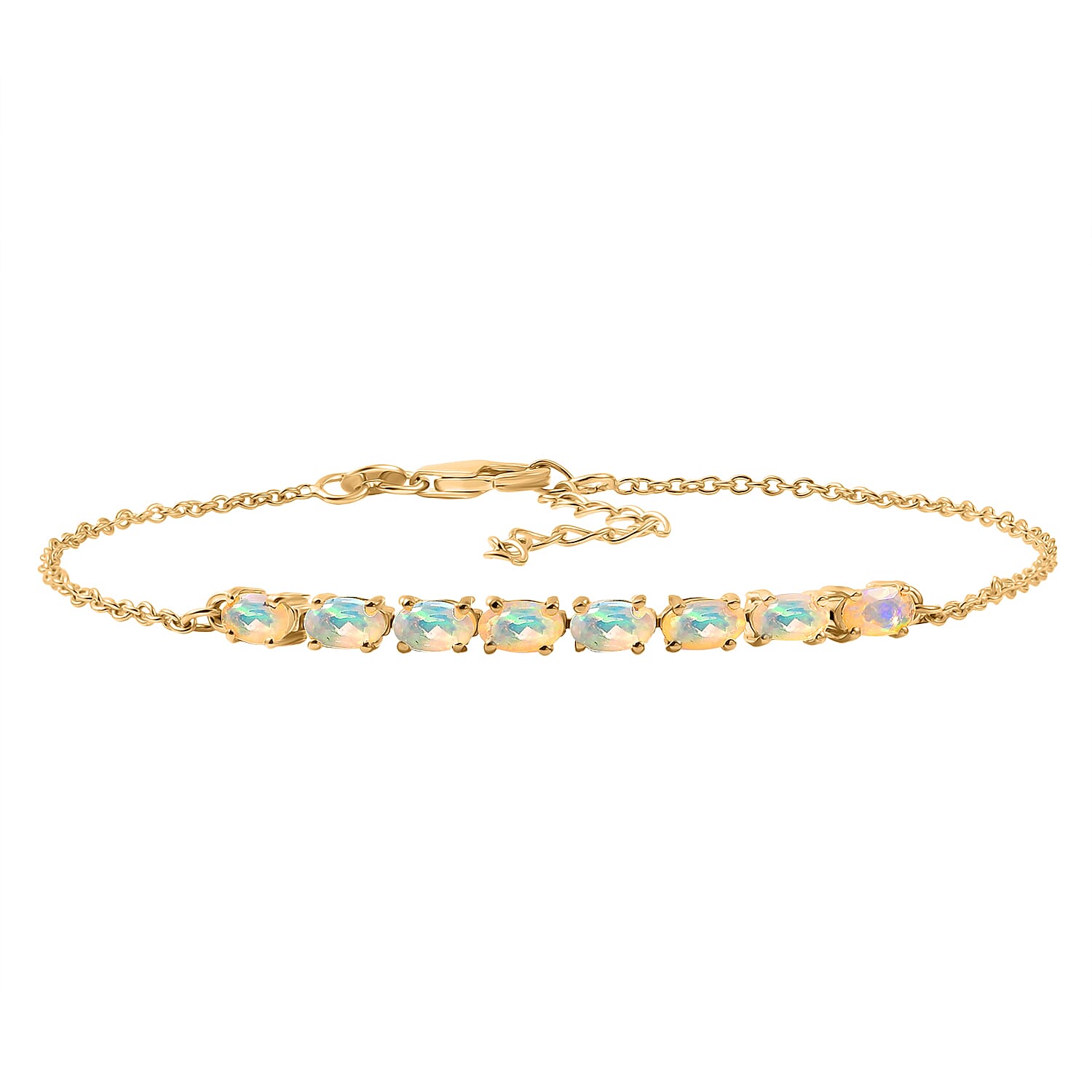 D'Joy Faceted Ethiopian Opal Bracelet (Size - 7.5-1.5) with Lobster Clasp in Yellow Gold Plated Sterling Silver.