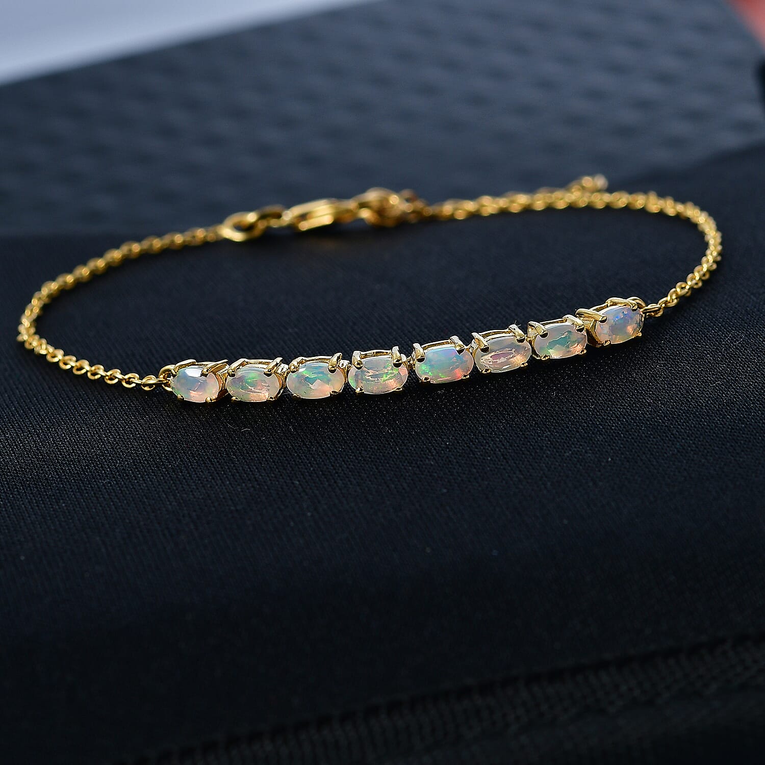 D'Joy Faceted Ethiopian Opal Bracelet (Size - 7.5-1.5) with Lobster Clasp in Yellow Gold Plated Sterling Silver.