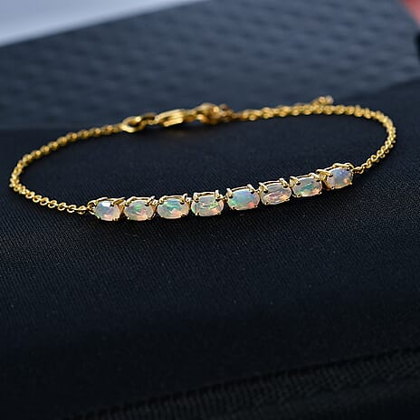 D'Joy Faceted Ethiopian Opal Bracelet (Size - 7.5-1.5) with Lobster Clasp in Yellow Gold Plated Sterling Silver.