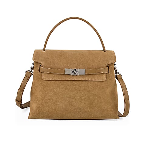 Valissiere Designer Inspired Genuine Leather Structured Satchel Handbag With Crossbody Strap - Brown