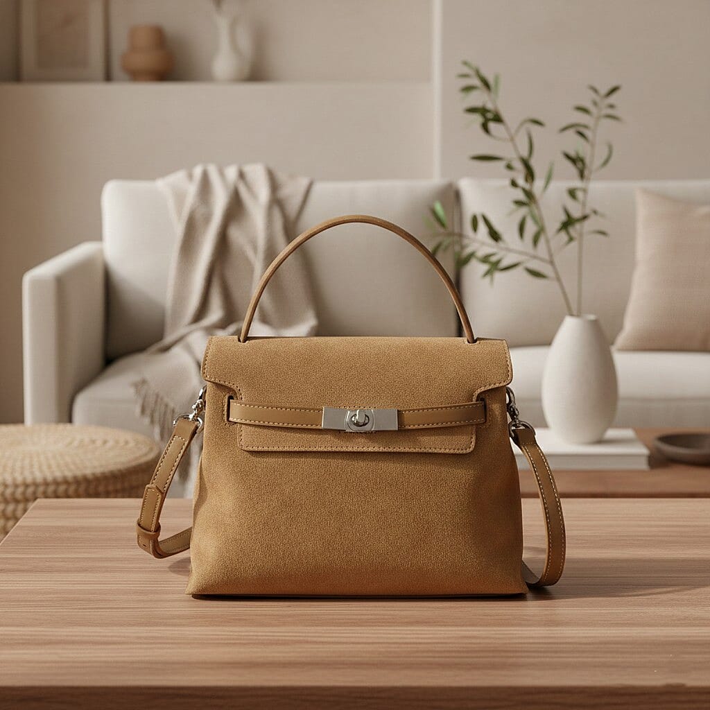 Valissiere Designer Inspired Genuine Leather Structured Satchel Handbag With Crossbody Strap - Brown