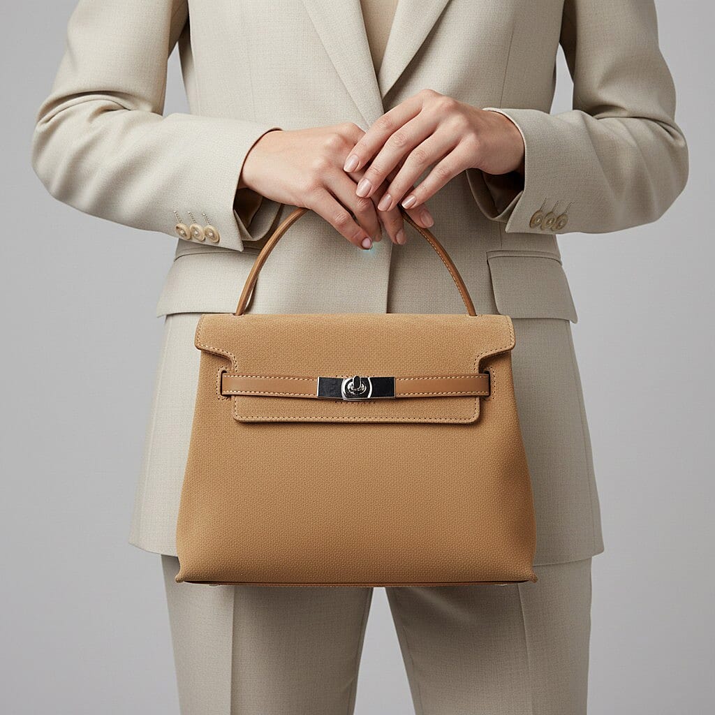 Valissiere Designer Inspired Genuine Leather Structured Satchel Handbag With Crossbody Strap - Brown