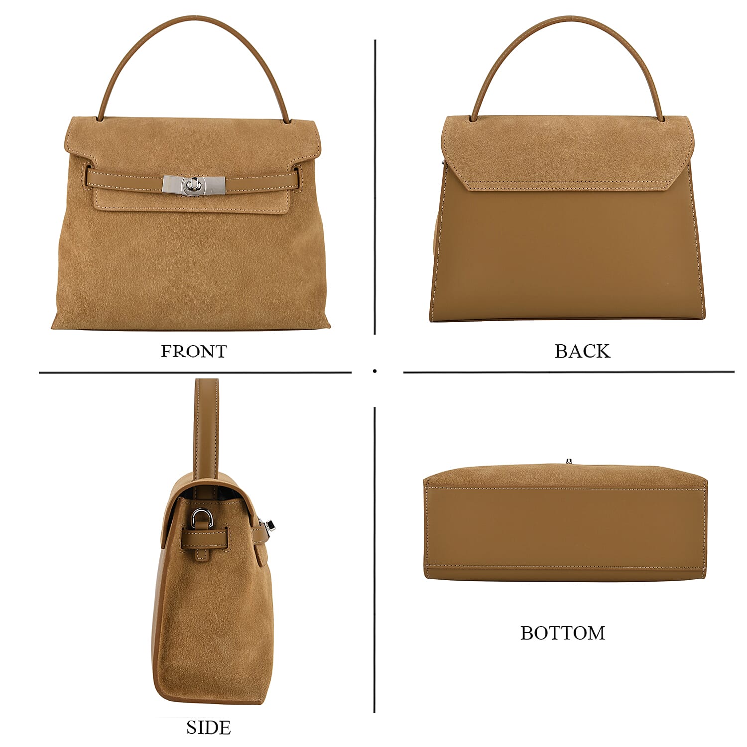 Valissiere Designer Inspired Genuine Leather Structured Satchel Handbag With Crossbody Strap - Brown