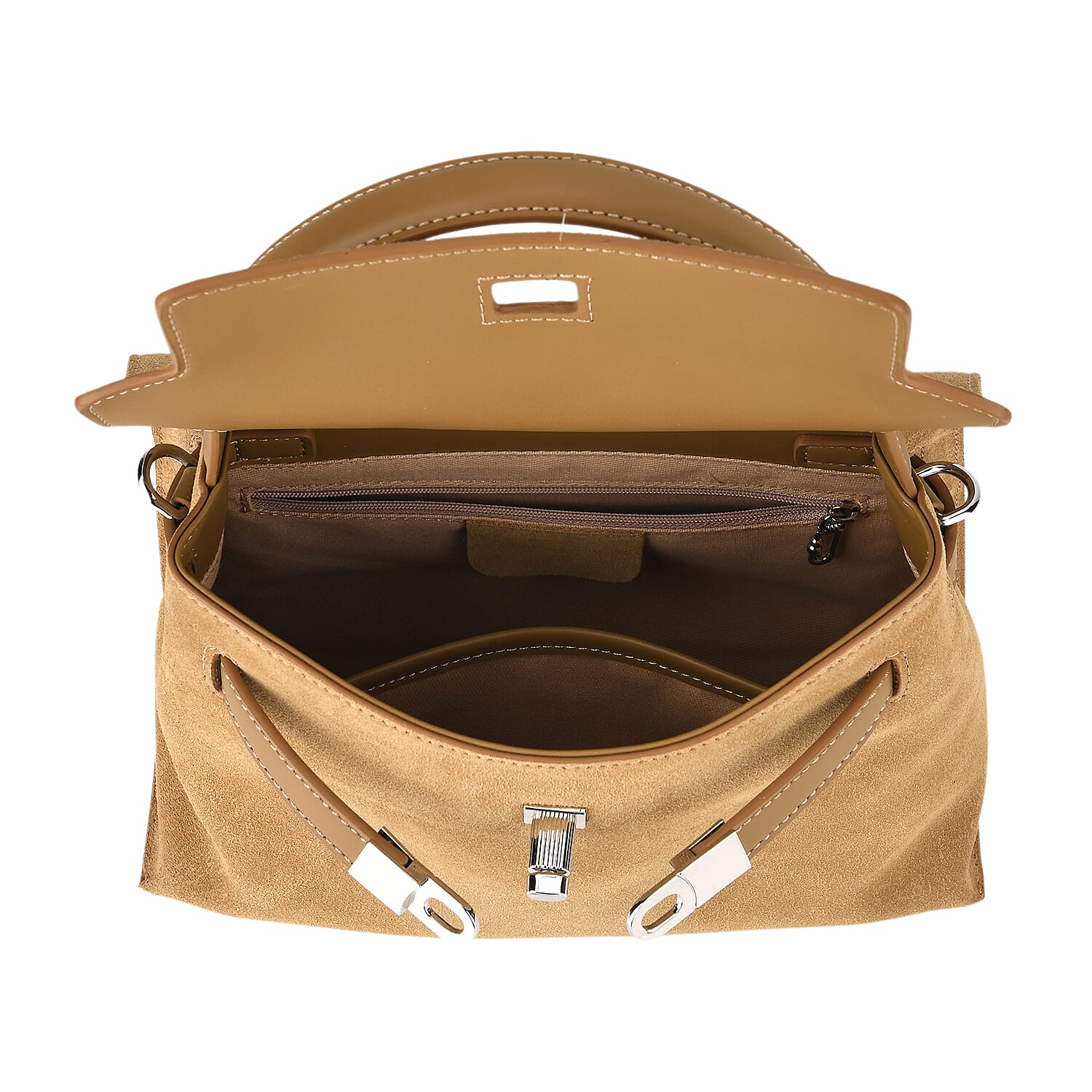 Valissiere Designer Inspired Genuine Leather Structured Satchel Handbag With Crossbody Strap - Brown