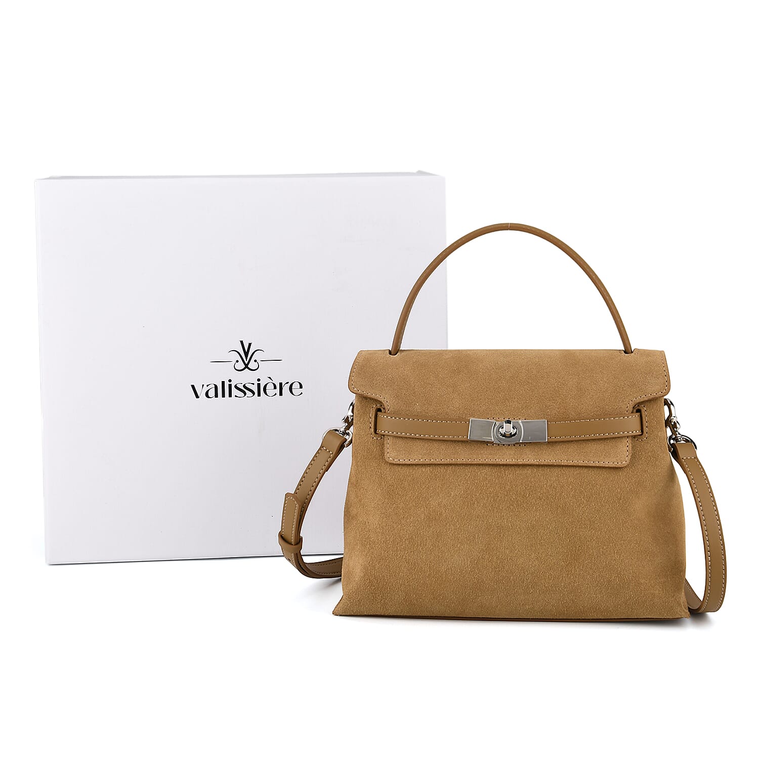 Valissiere Designer Inspired Genuine Leather Structured Satchel Handbag With Crossbody Strap - Brown