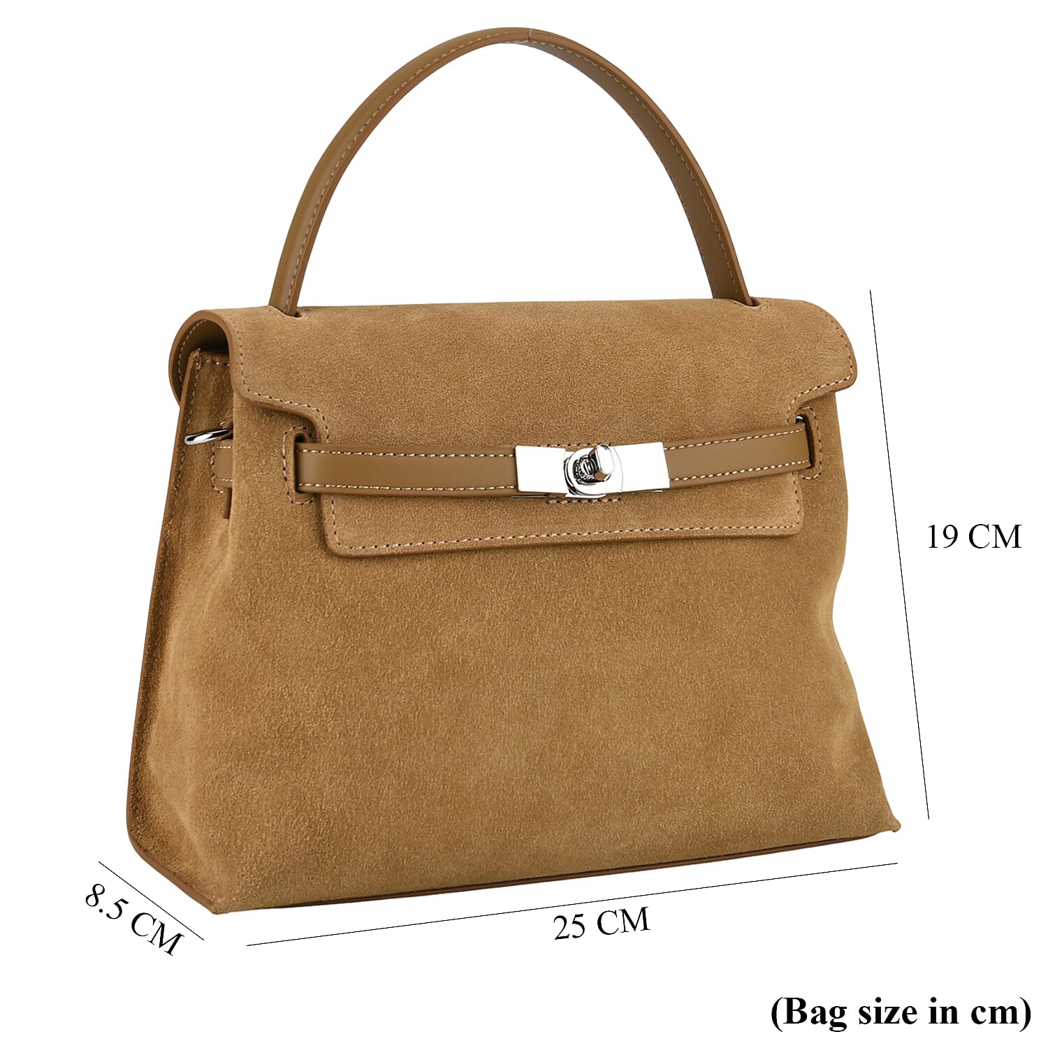 Valissiere Designer Inspired Genuine Leather Structured Satchel Handbag With Crossbody Strap - Brown