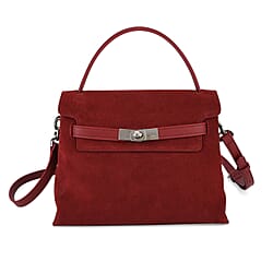 Valissiere Designer Inspired Genuine Leather Structured Satchel Handbag With Crossbody Strap - Burgundy