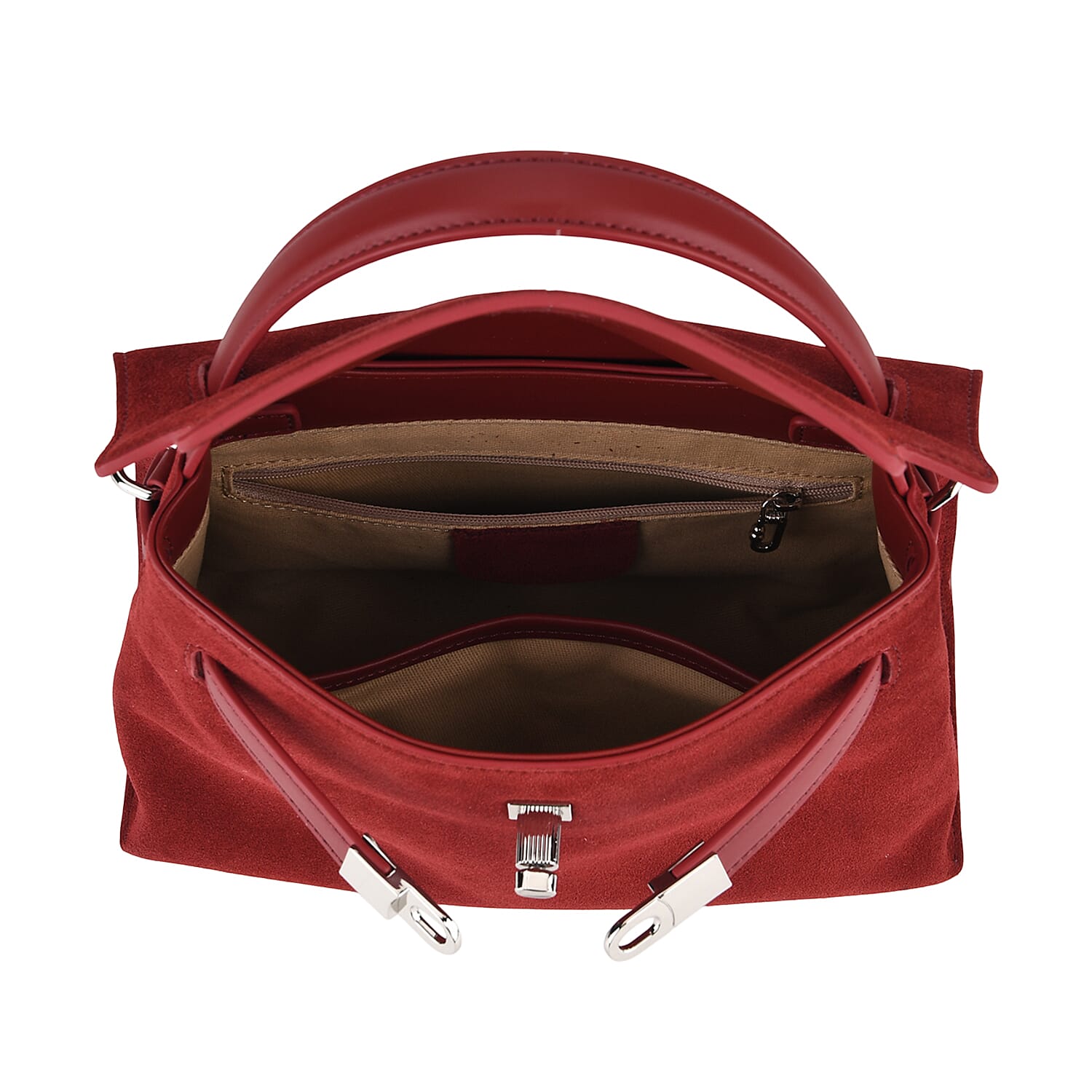 Valissiere Designer Inspired Genuine Leather Structured Satchel Handbag With Crossbody Strap - Burgundy