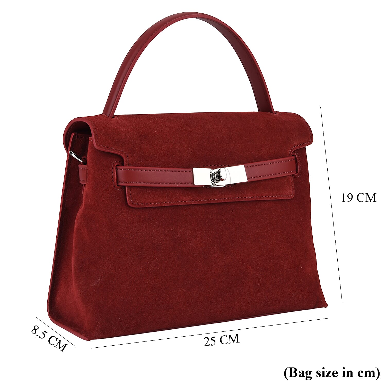 Valissiere Designer Inspired Genuine Leather Structured Satchel Handbag With Crossbody Strap - Burgundy