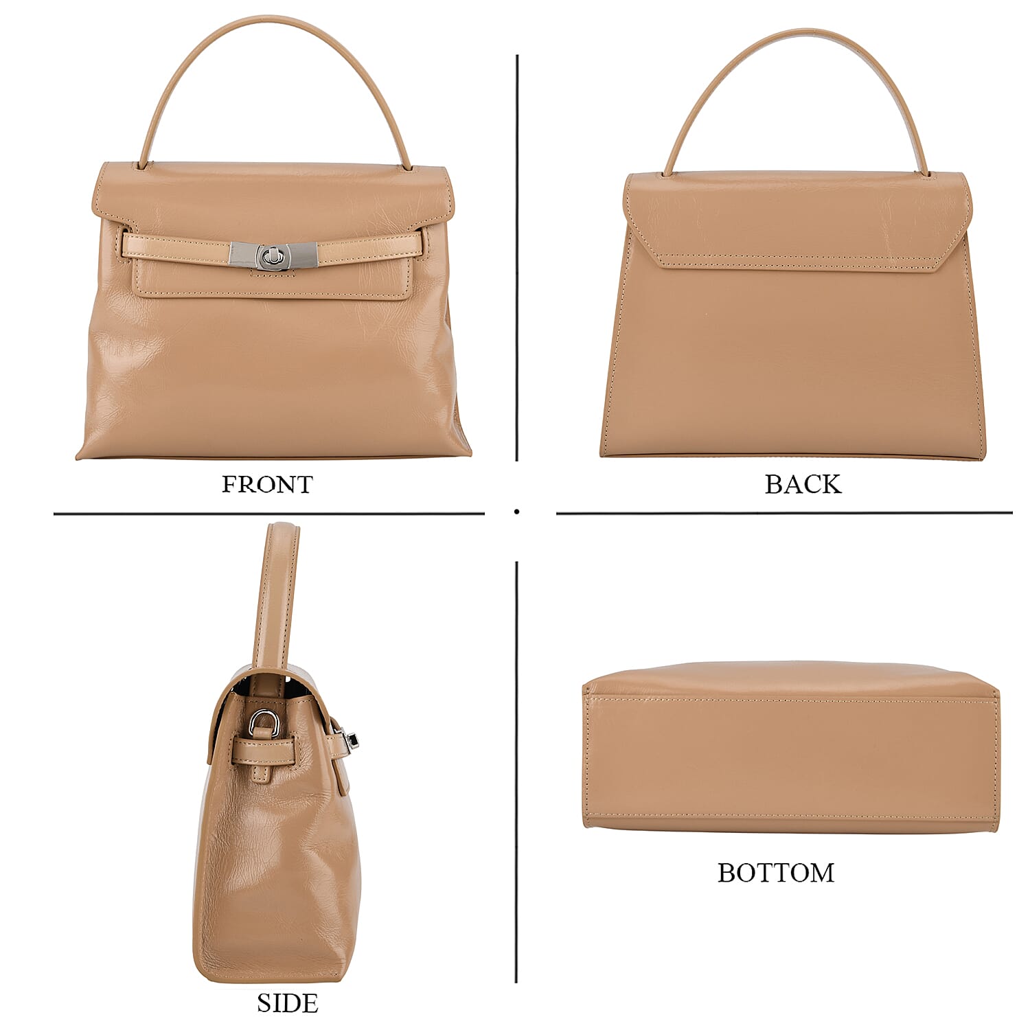 Valissiere Designer Inspired Genuine Leather Structured Satchel Handbag With Crossbody Strap - Khaki