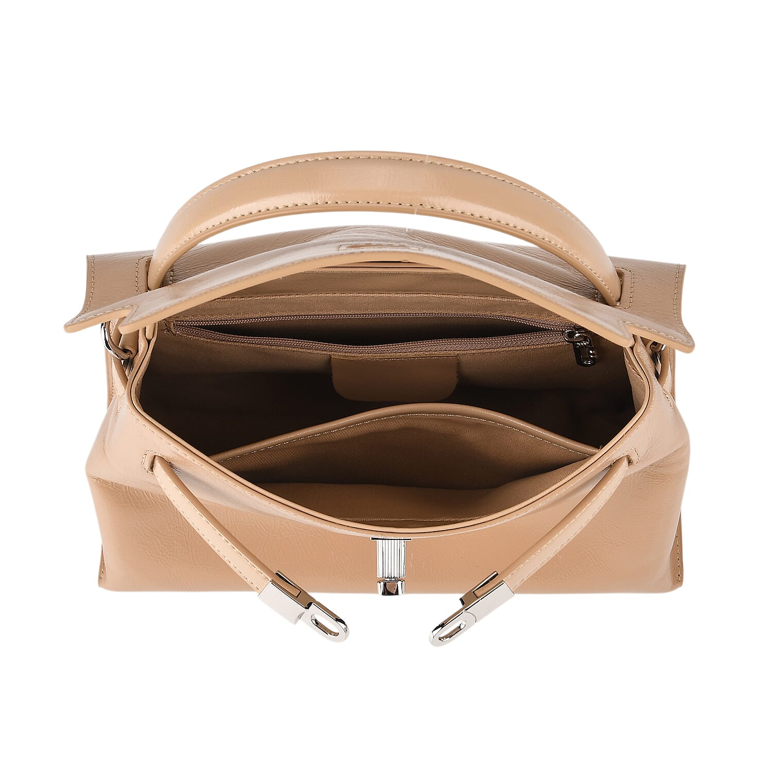 Valissiere Designer Inspired Genuine Leather Structured Satchel Handbag With Crossbody Strap - Khaki