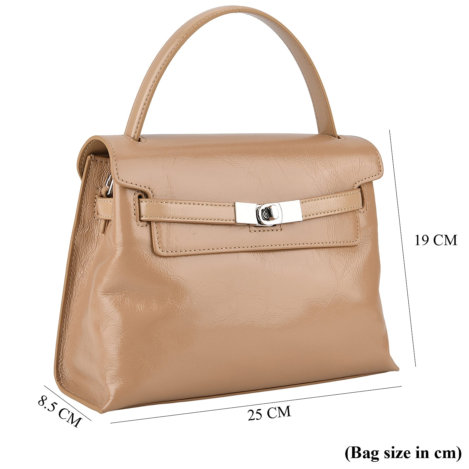 Valissiere Designer Inspired Genuine Leather Structured Satchel Handbag With Crossbody Strap - Khaki