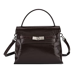 Valissiere Designer Inspired Genuine Leather Structured Satchel Handbag With Crossbody Strap - Dark Coffee