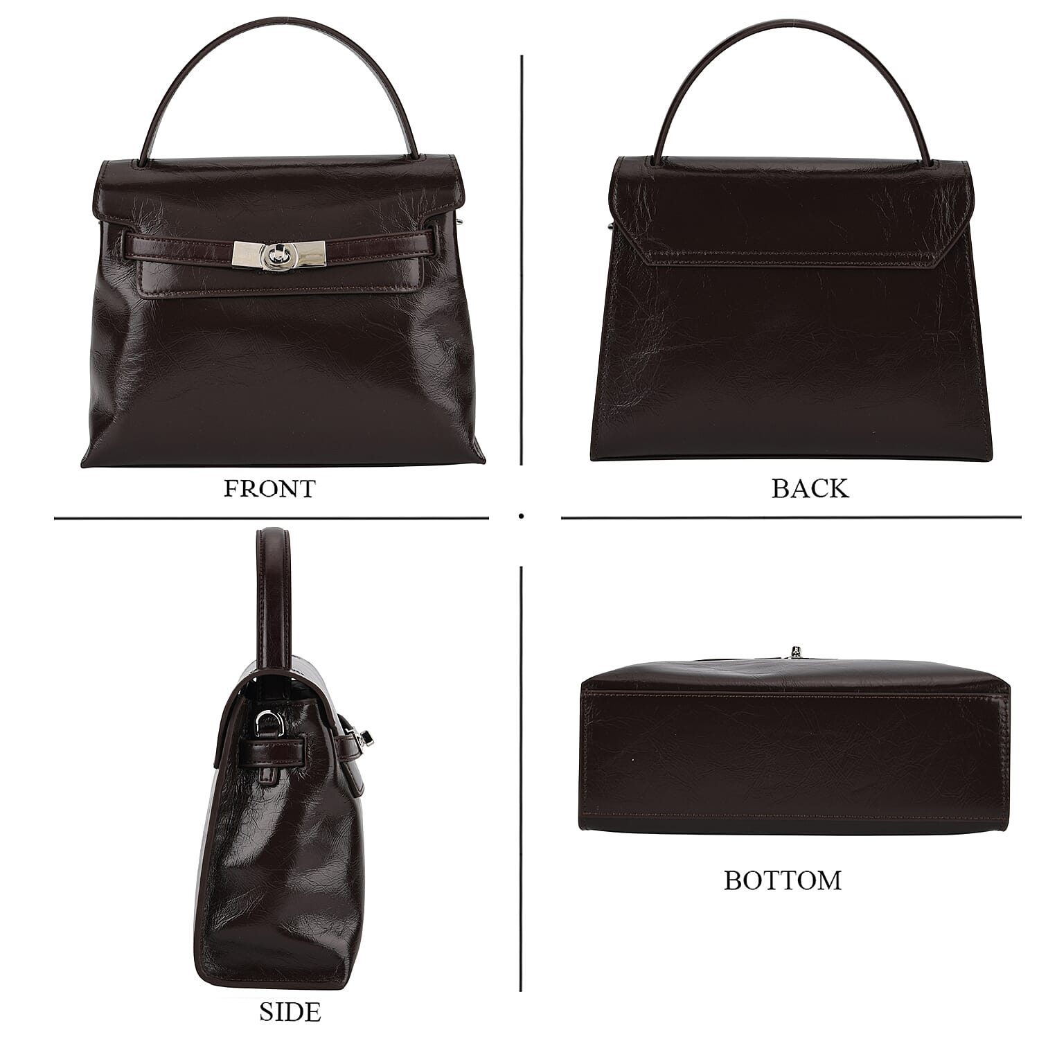 Valissiere Designer Inspired Genuine Leather Structured Satchel Handbag With Crossbody Strap - Dark Coffee