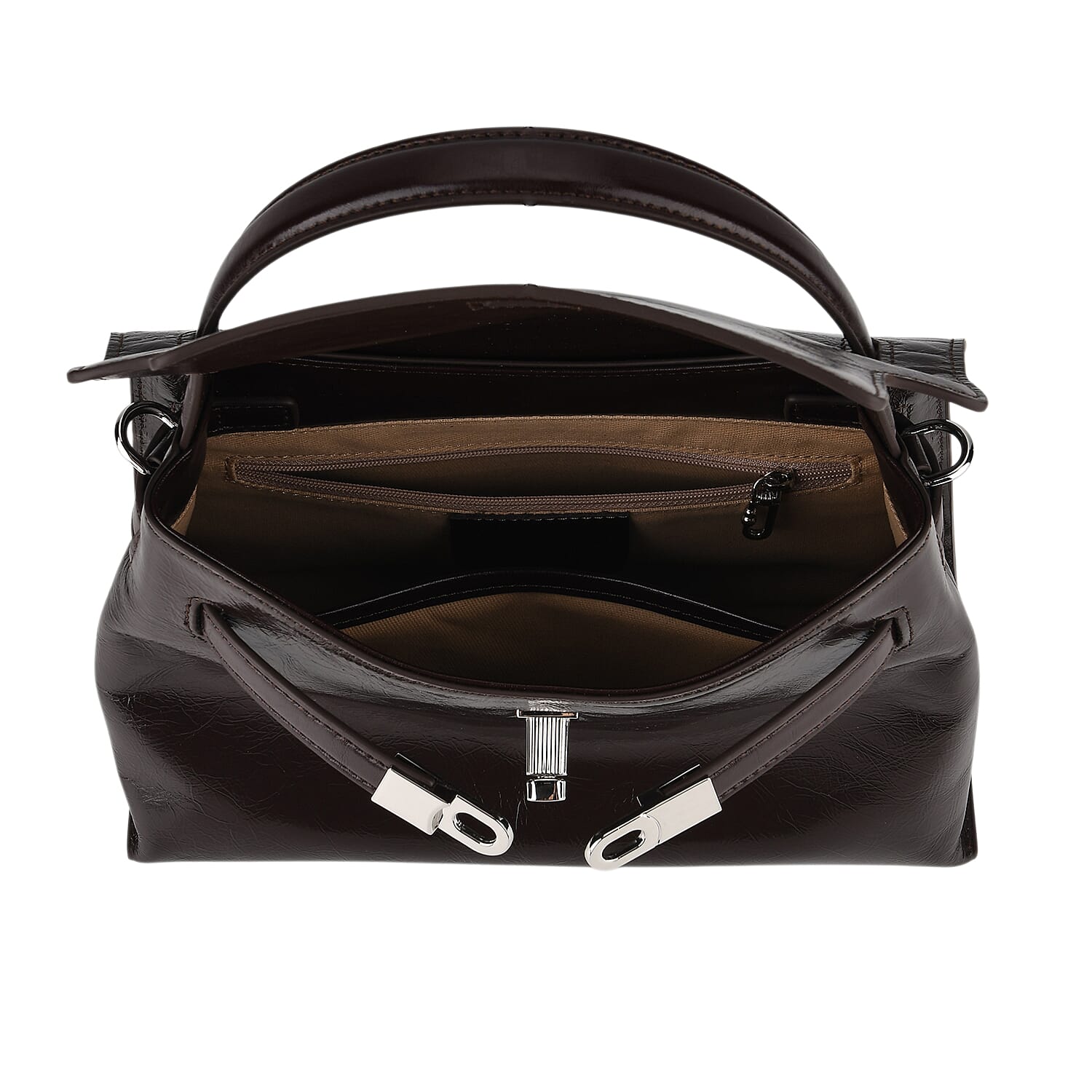 Valissiere Designer Inspired Genuine Leather Structured Satchel Handbag With Crossbody Strap - Dark Coffee