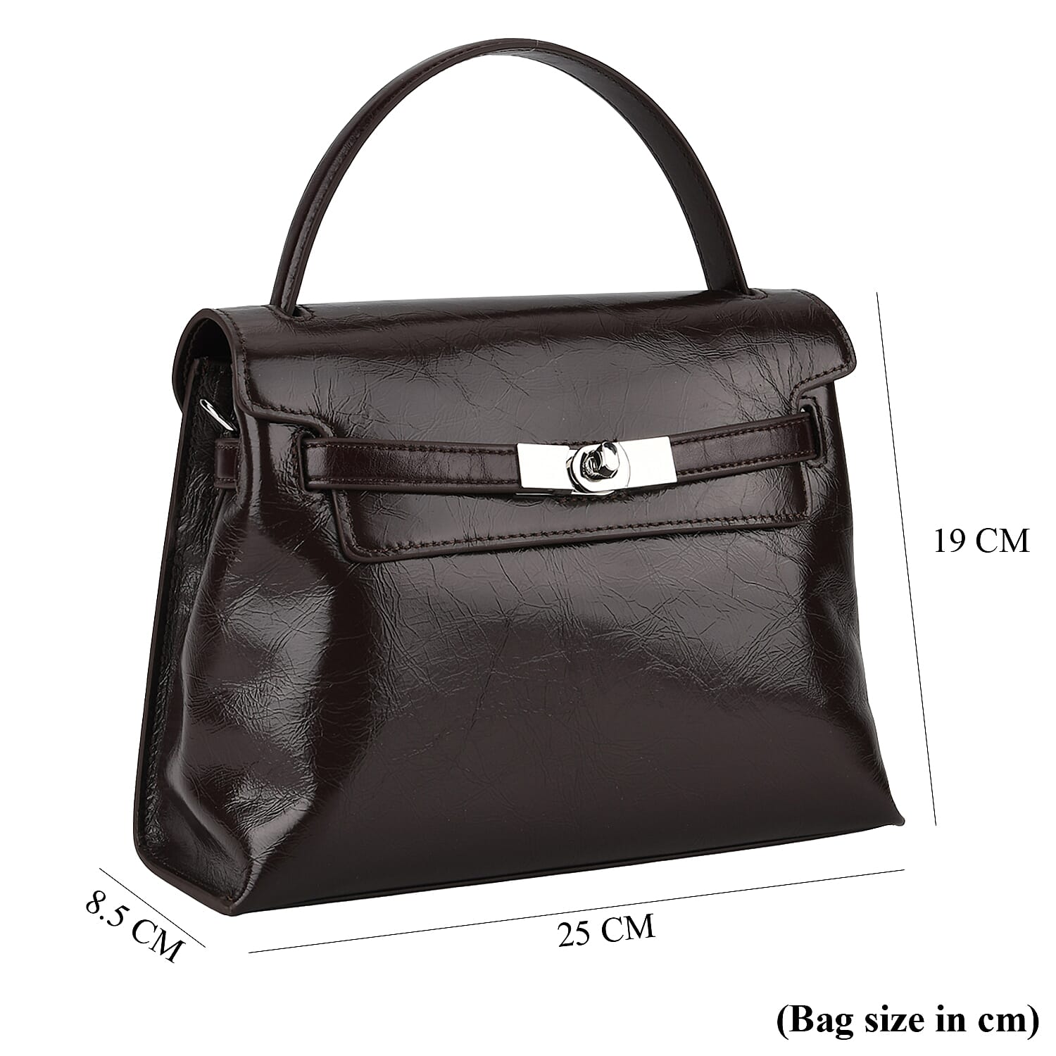 Valissiere Designer Inspired Genuine Leather Structured Satchel Handbag With Crossbody Strap - Dark Coffee