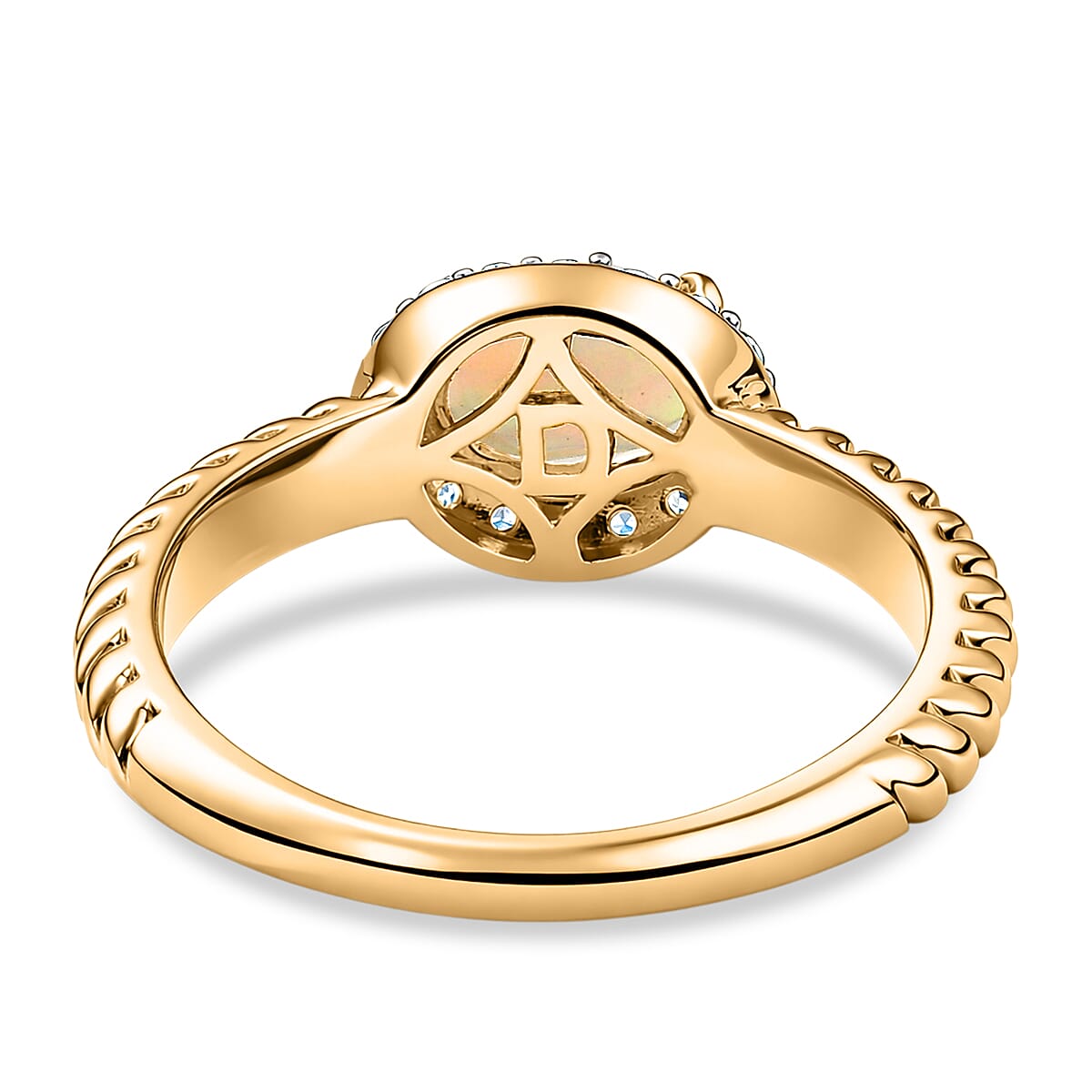 D'Joy Ethiopian Opal & White Zircon Halo Ring in Yellow Gold Plated Sterling Silver 0.68 Ct.