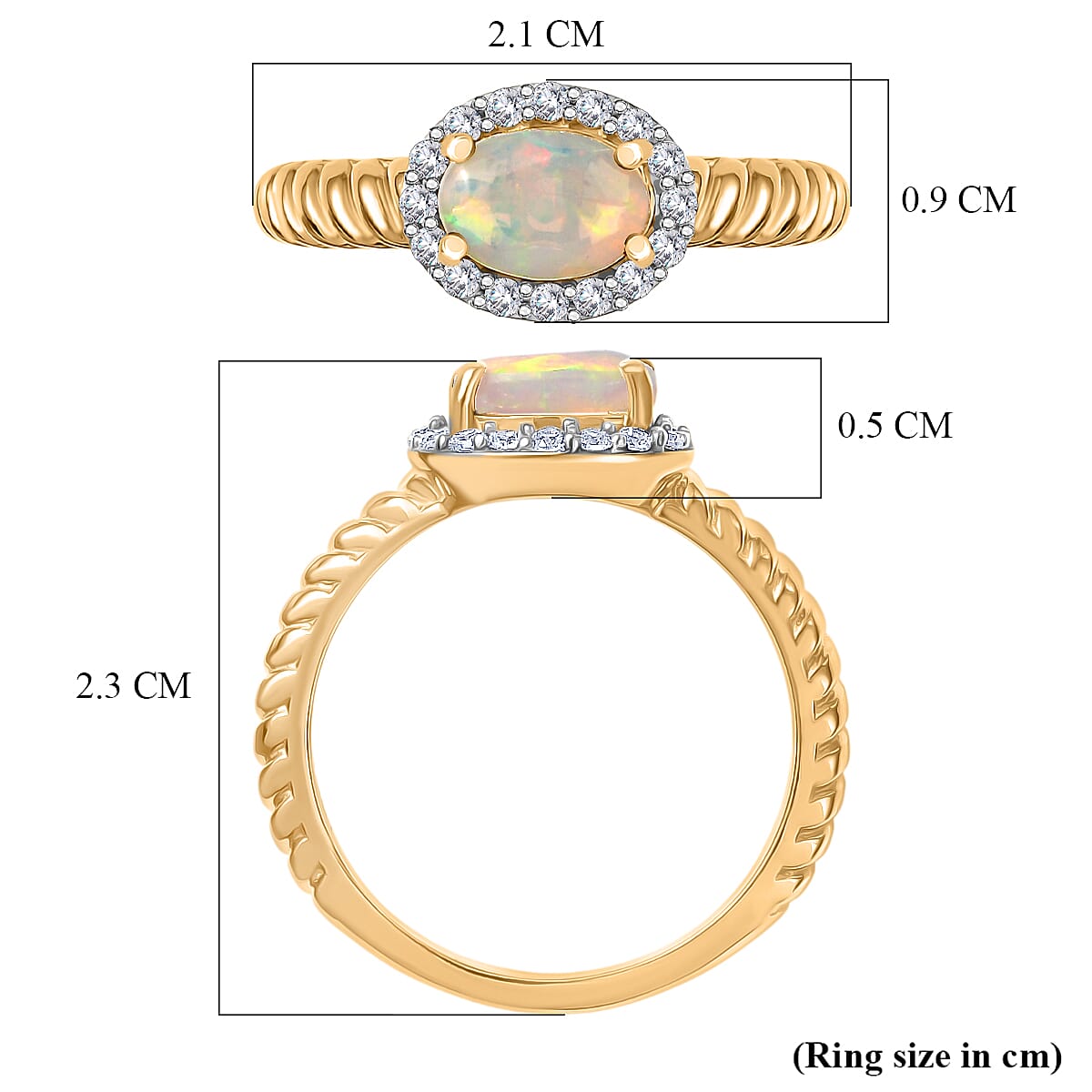 D'Joy Ethiopian Opal & White Zircon Halo Ring in Yellow Gold Plated Sterling Silver 0.68 Ct.