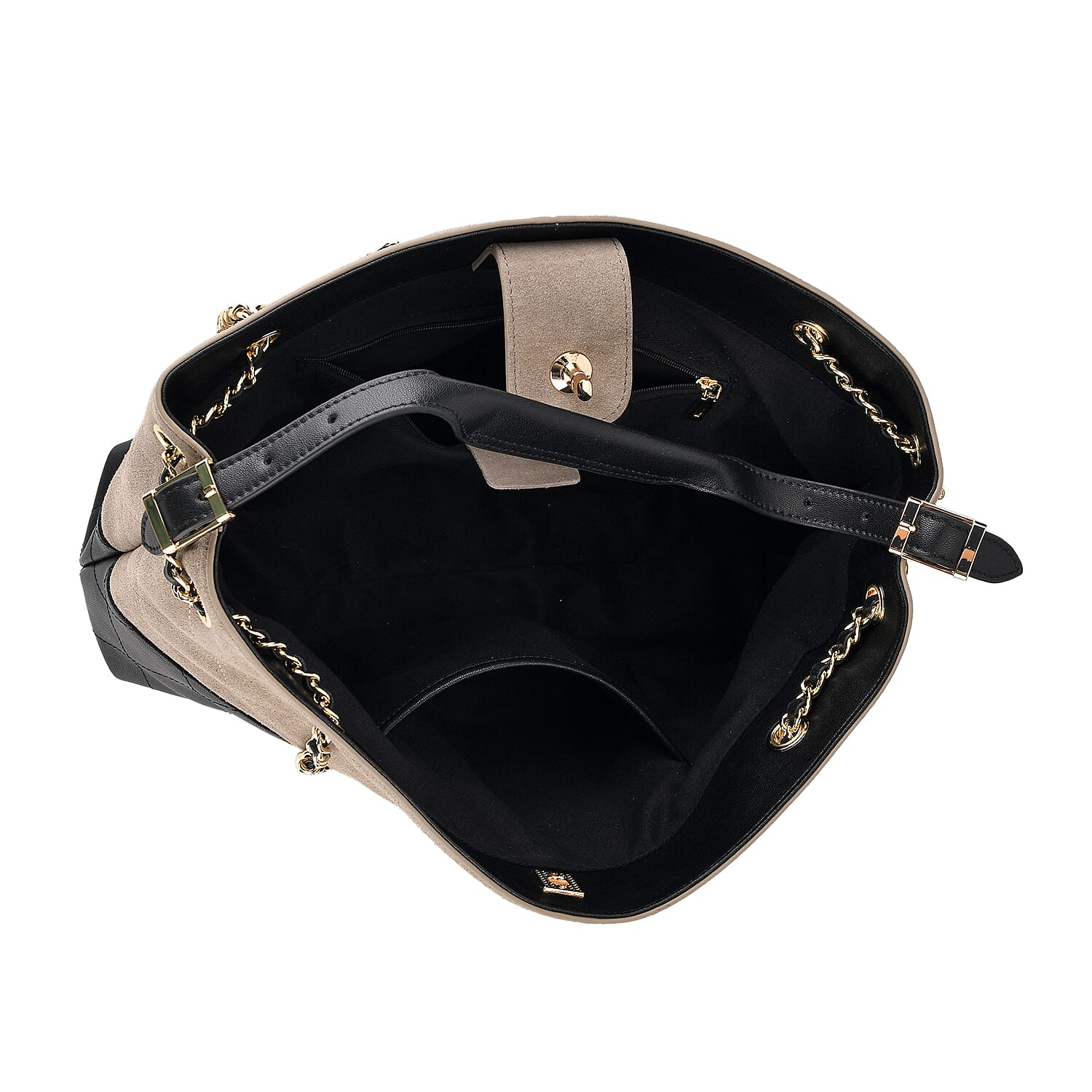 Valissiere Designer Inspired Genuine Leather Two-Tone Quilted Shoulder Handbag with Gold Chain Strap - Light Grey